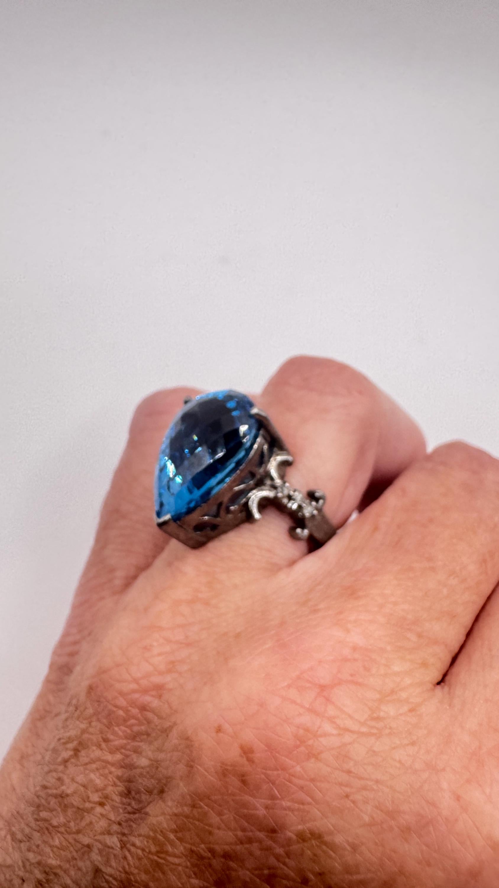 Vintage Blue Fluorite 925 Sterling Silver Deco Ring