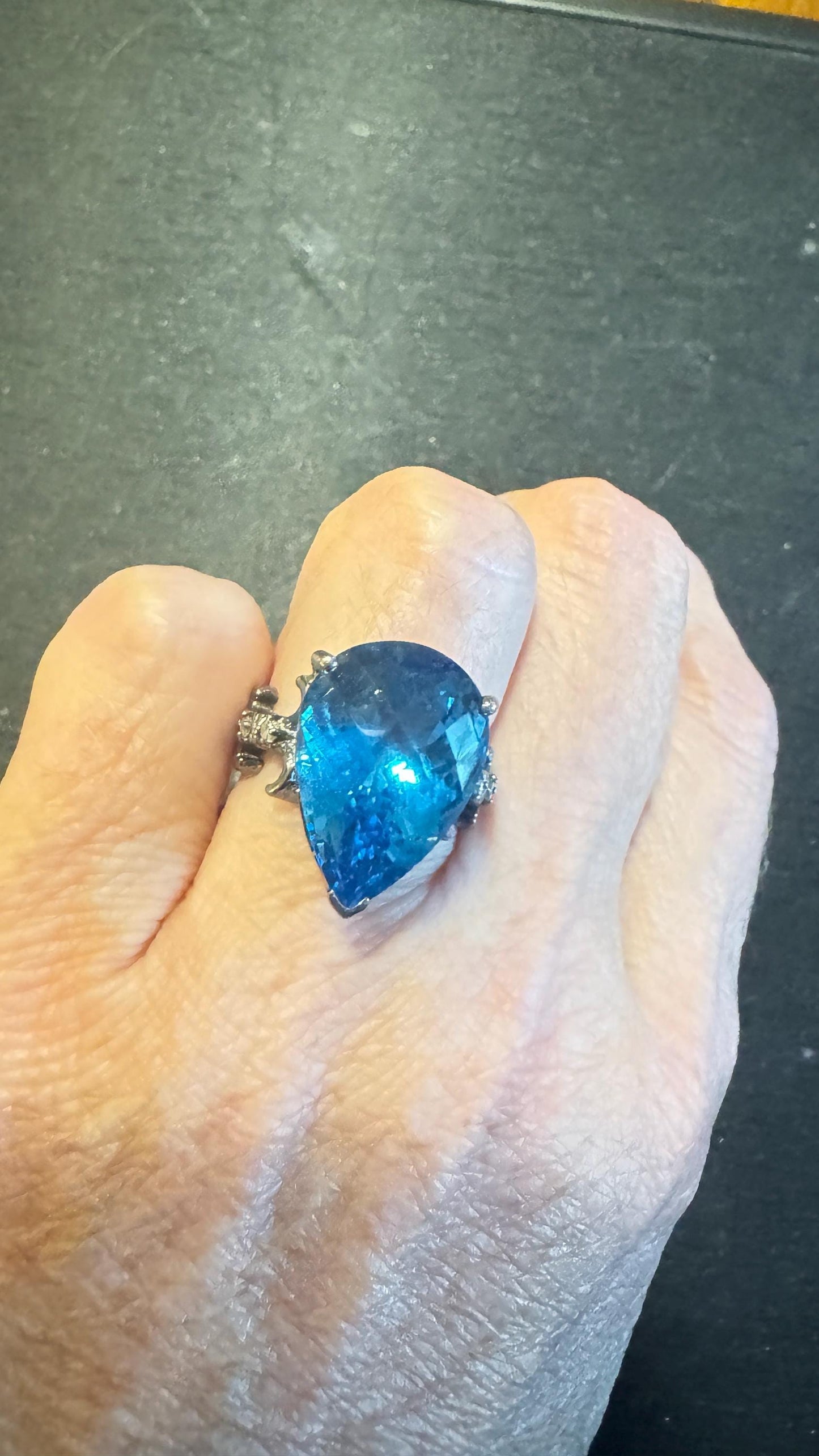 Vintage Blue Fluorite 925 Sterling Silver Deco Ring