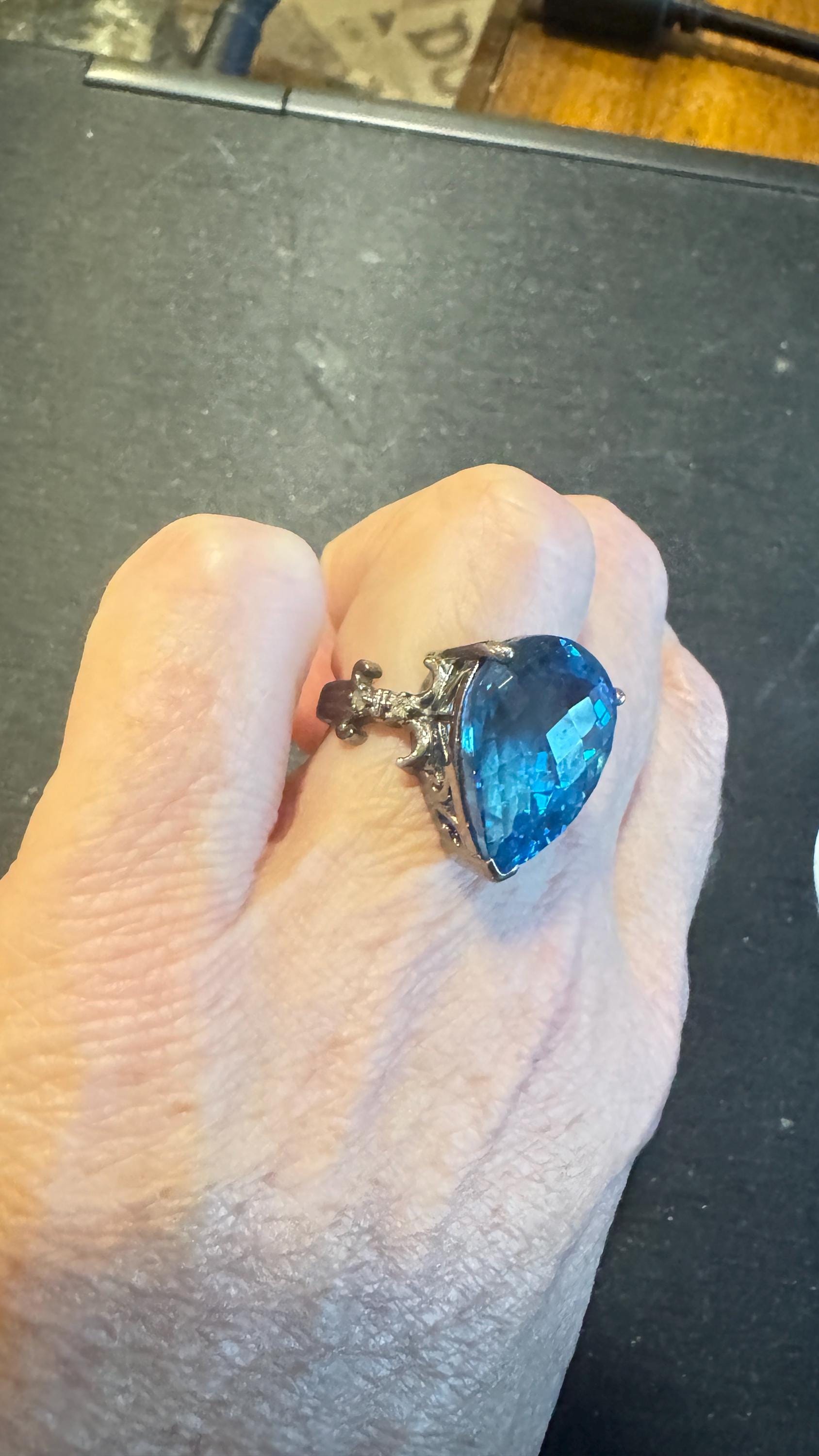 Vintage Blue Fluorite 925 Sterling Silver Deco Ring