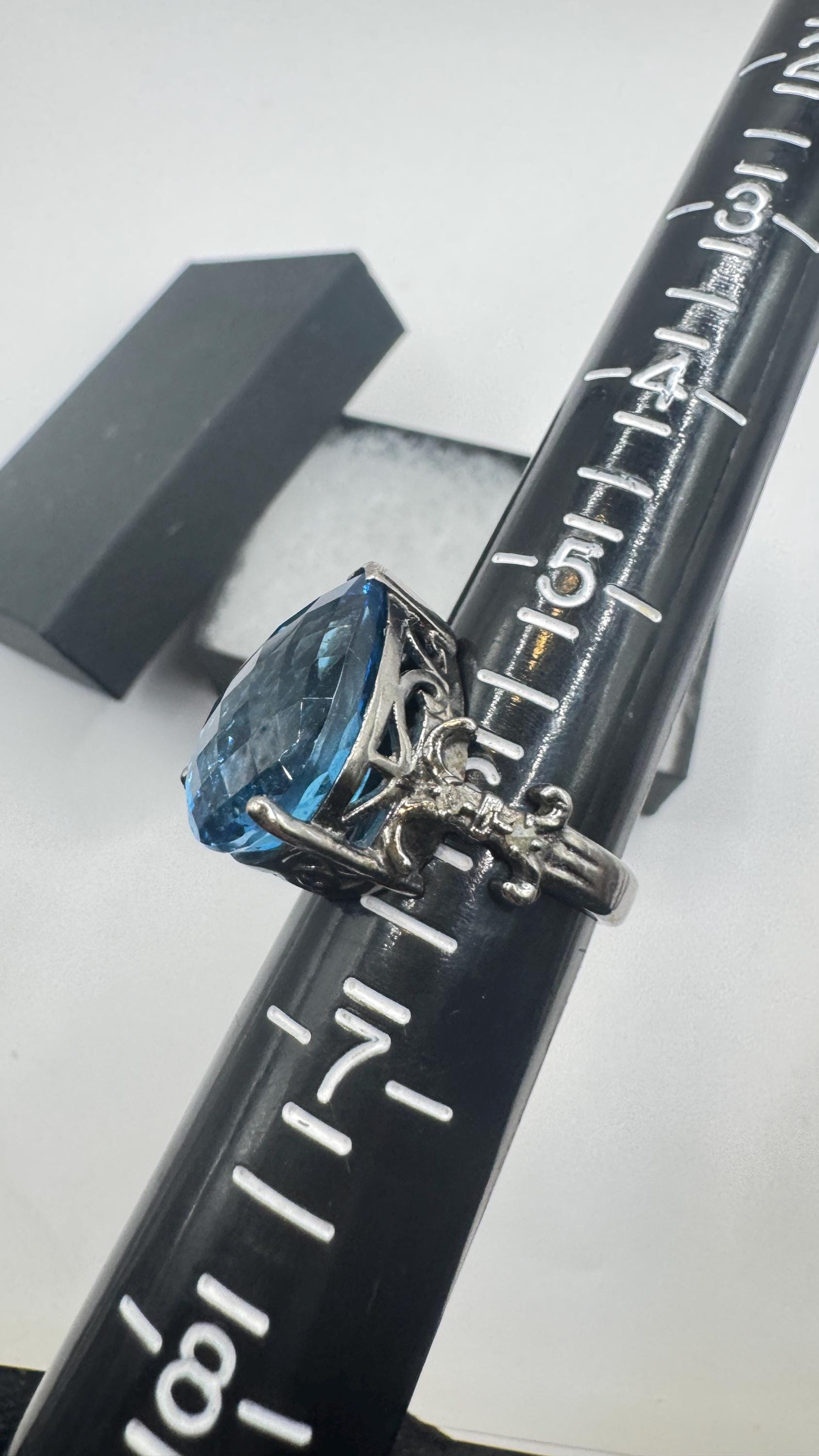 Vintage Blue Fluorite 925 Sterling Silver Deco Ring