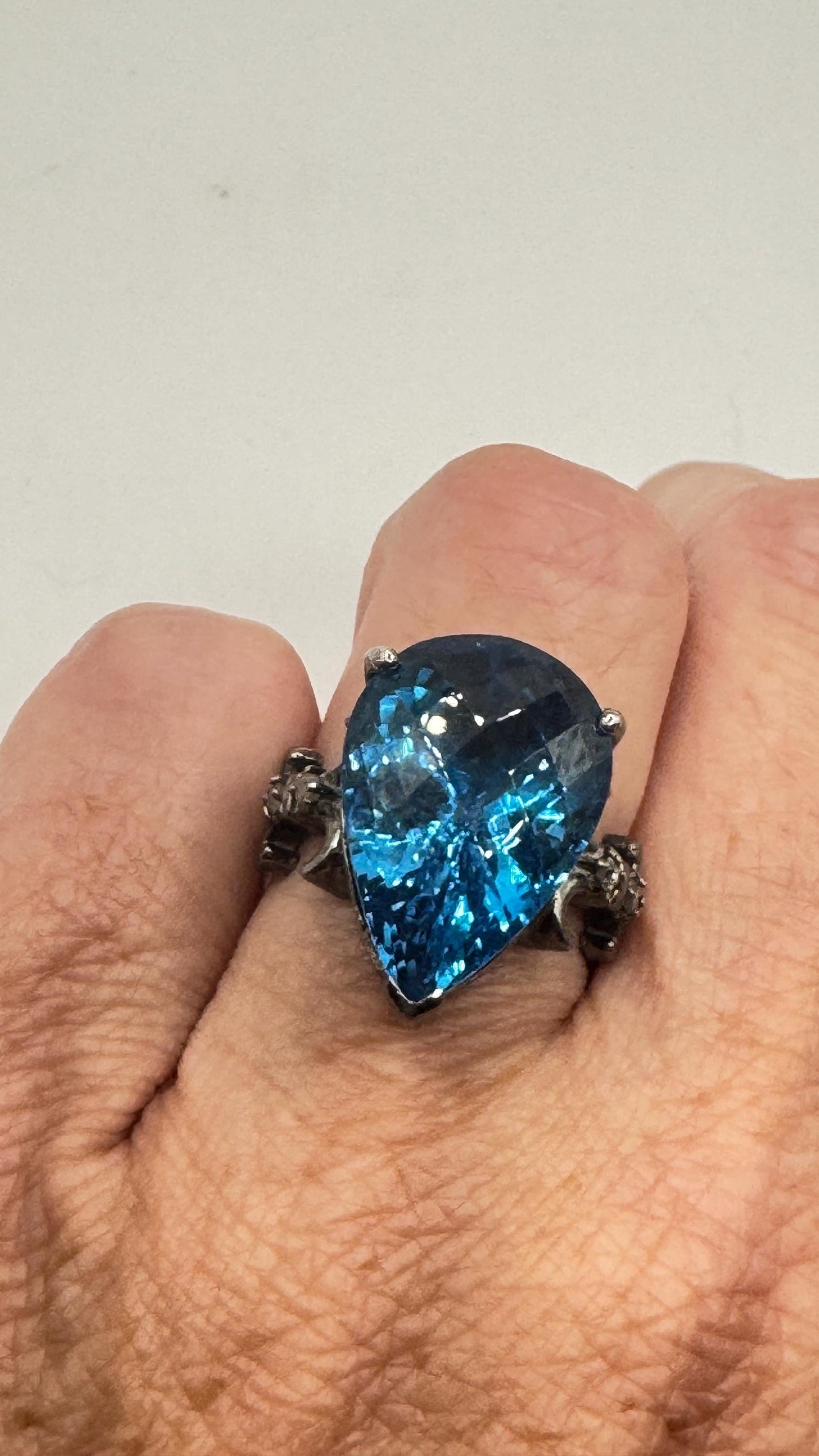 Vintage Blue Fluorite 925 Sterling Silver Deco Ring
