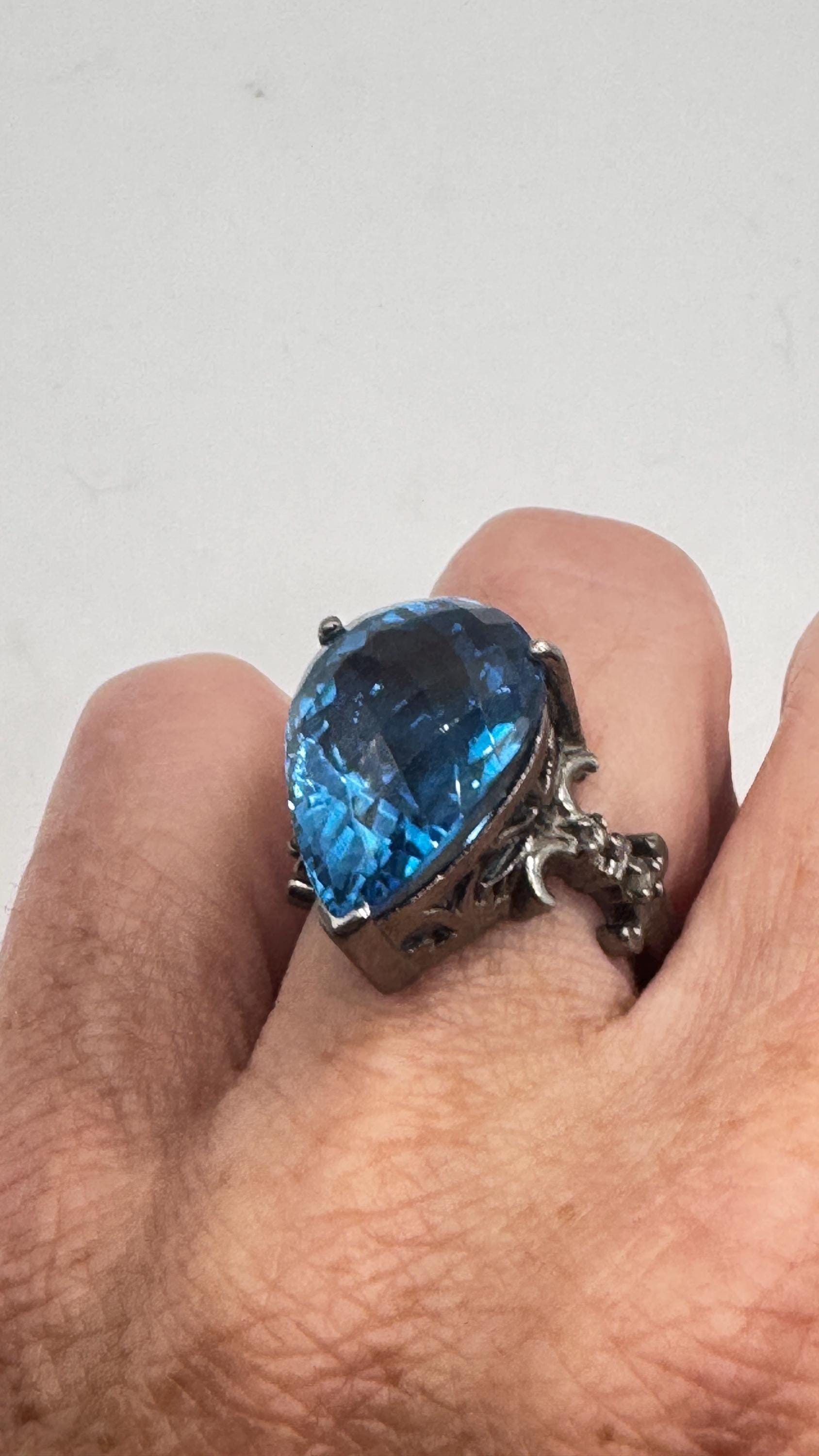 Vintage Blue Fluorite 925 Sterling Silver Deco Ring
