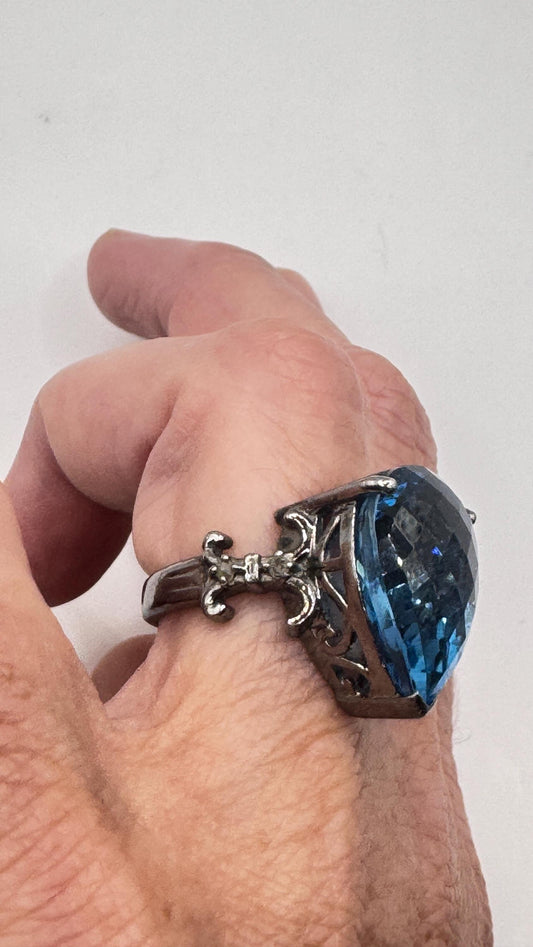Vintage Blue Fluorite 925 Sterling Silver Deco Ring
