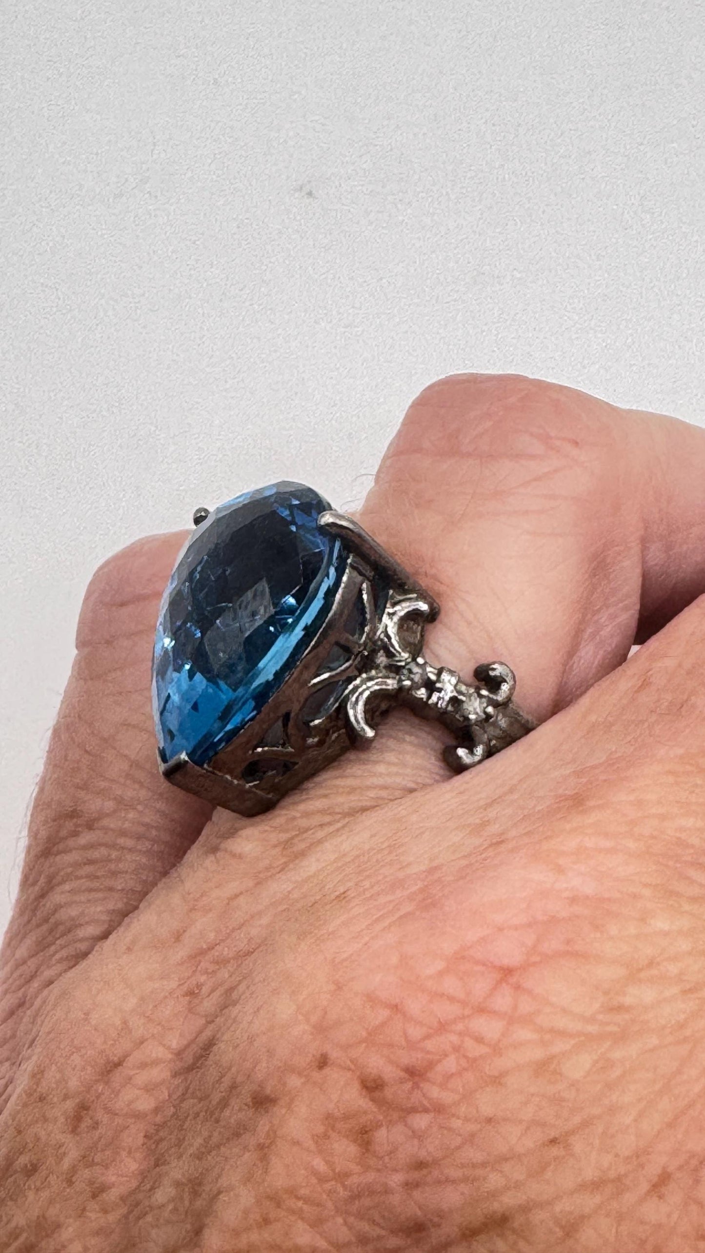Vintage Blue Fluorite 925 Sterling Silver Deco Ring