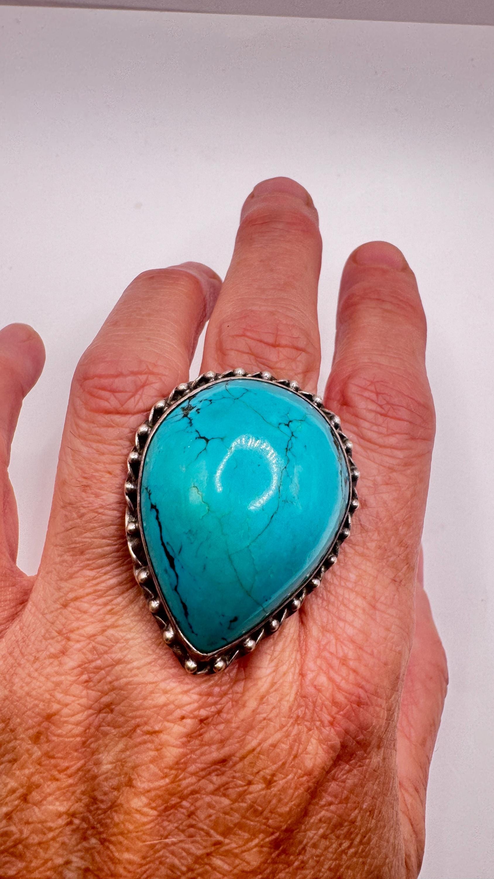 Vintage Turquoise Gemstone 925 Sterling Silver Ring