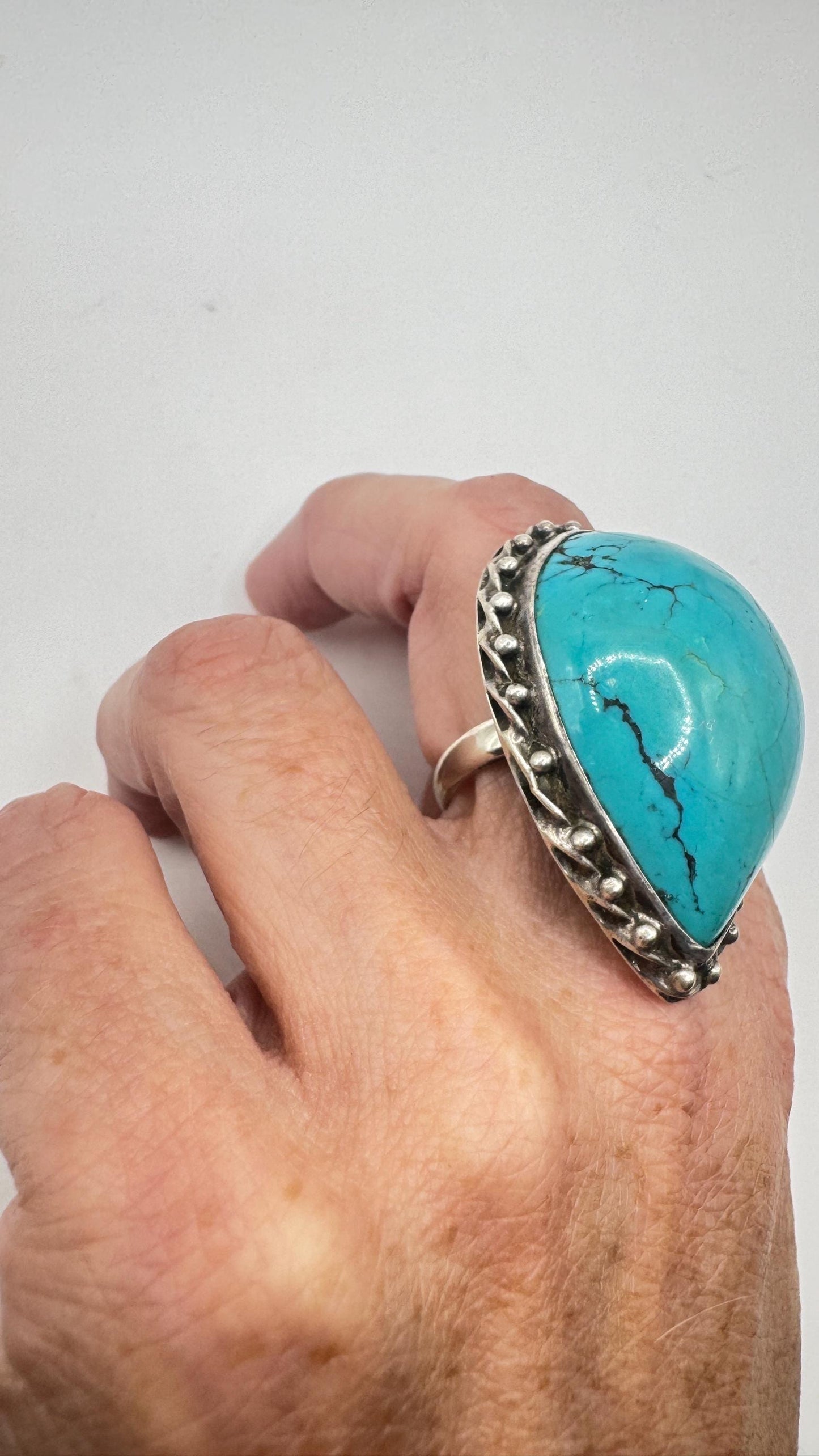 Vintage Turquoise Gemstone 925 Sterling Silver Ring