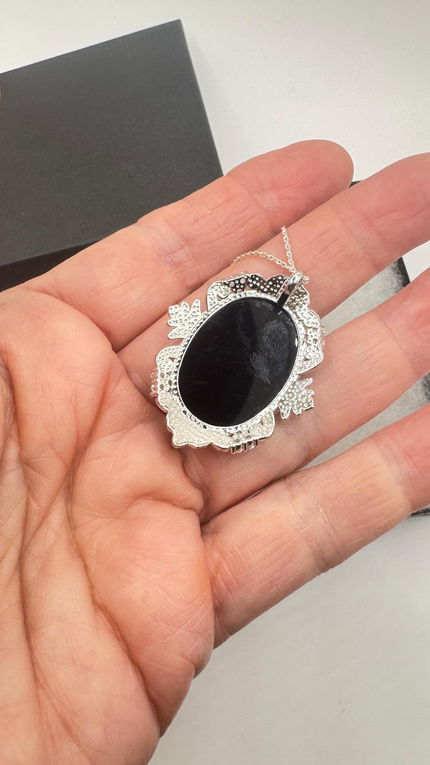 Vintage Black Onyx Mermaid Cameo Sterling Silver Necklace Choker