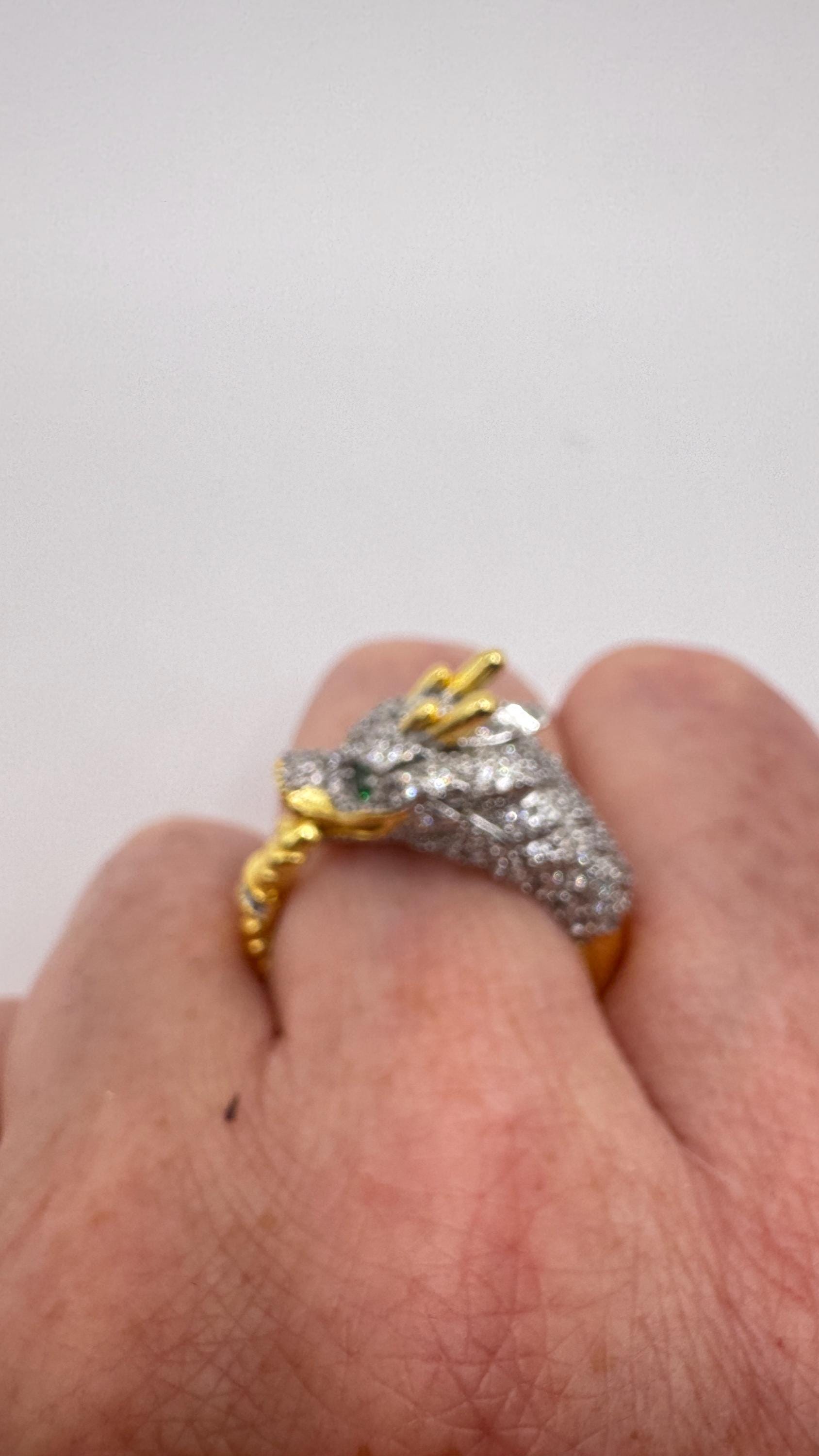 Vintage adjustable Dragon ring bronze with gold finish