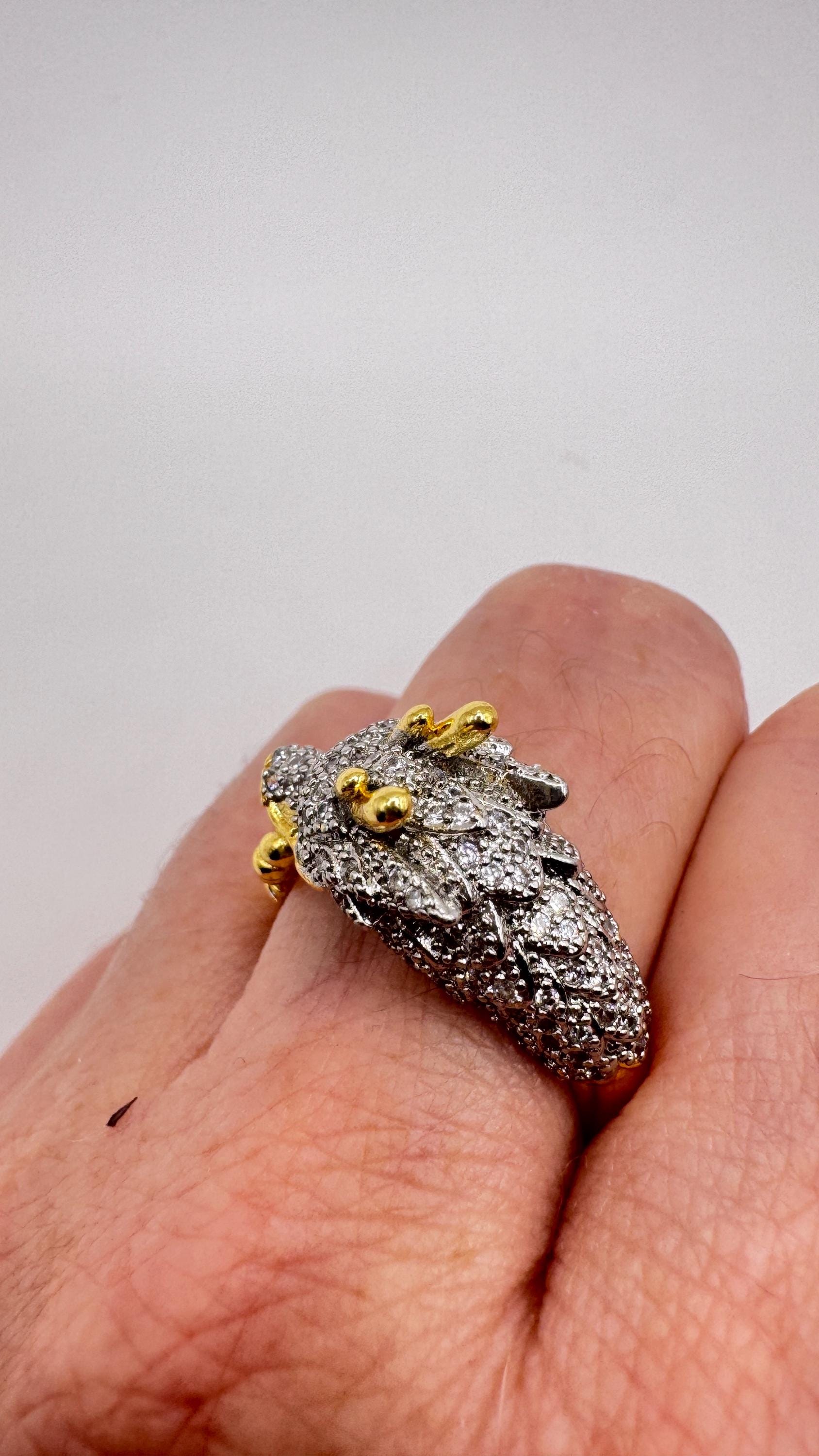 Vintage adjustable Dragon ring bronze with gold finish