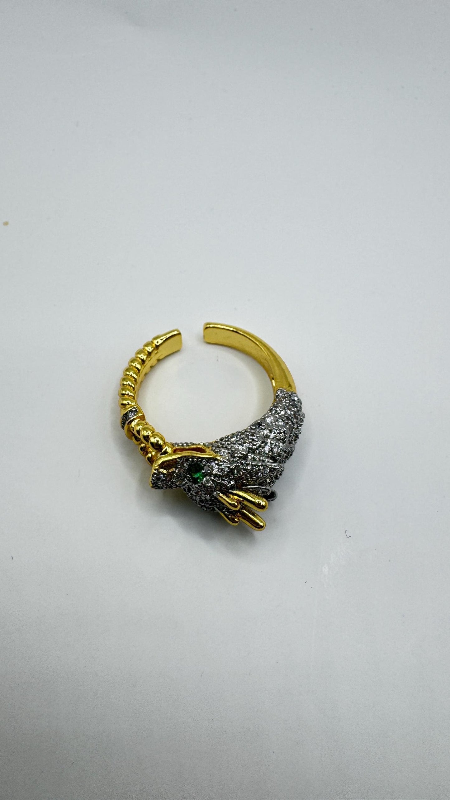 Vintage adjustable Dragon ring bronze with gold finish
