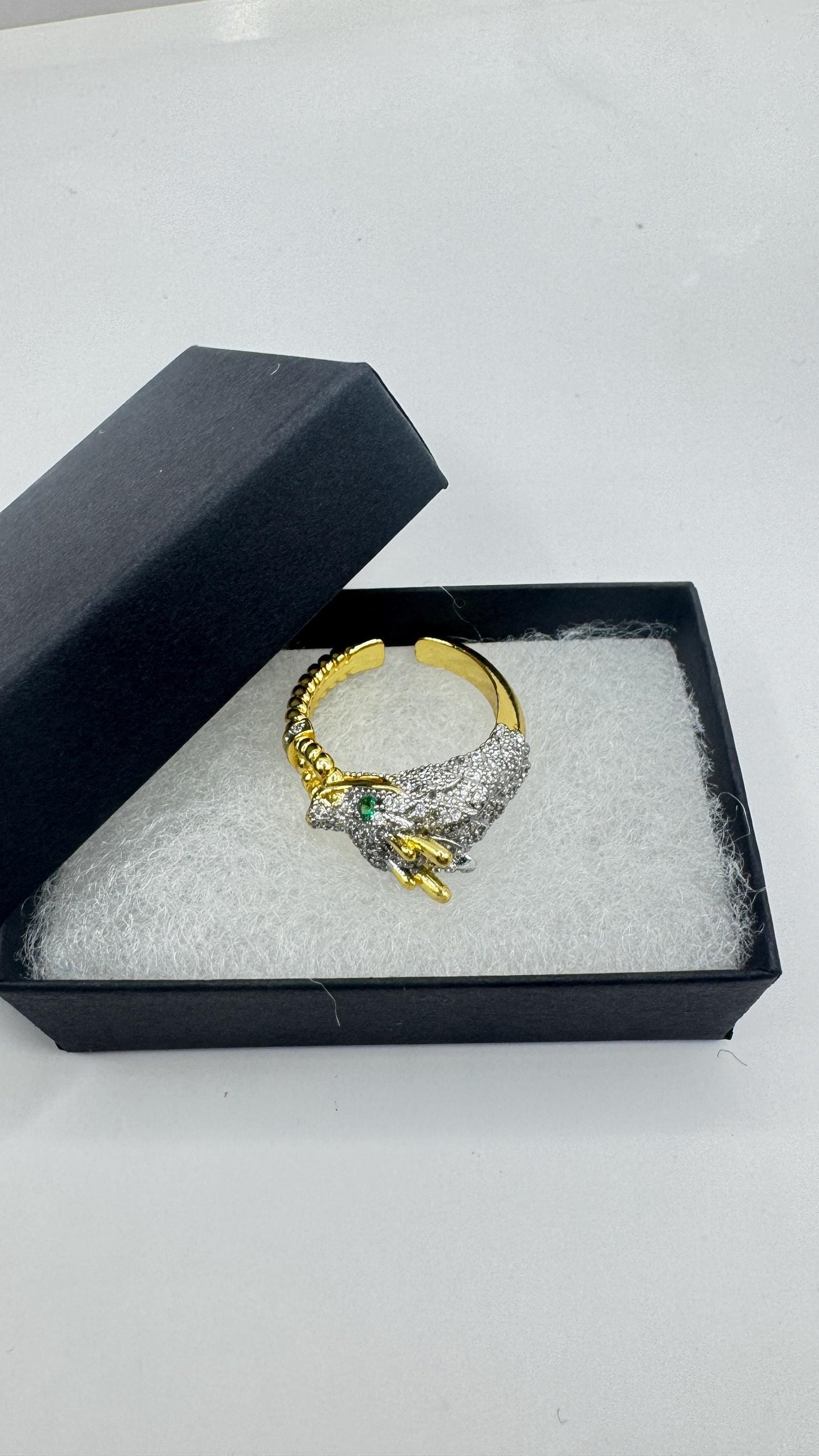 Vintage adjustable Dragon ring bronze with gold finish