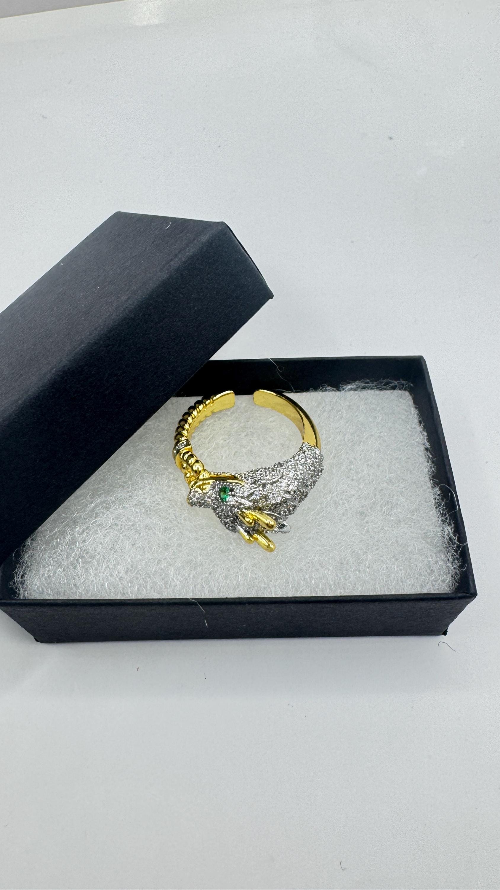 Vintage adjustable Dragon ring bronze with gold finish