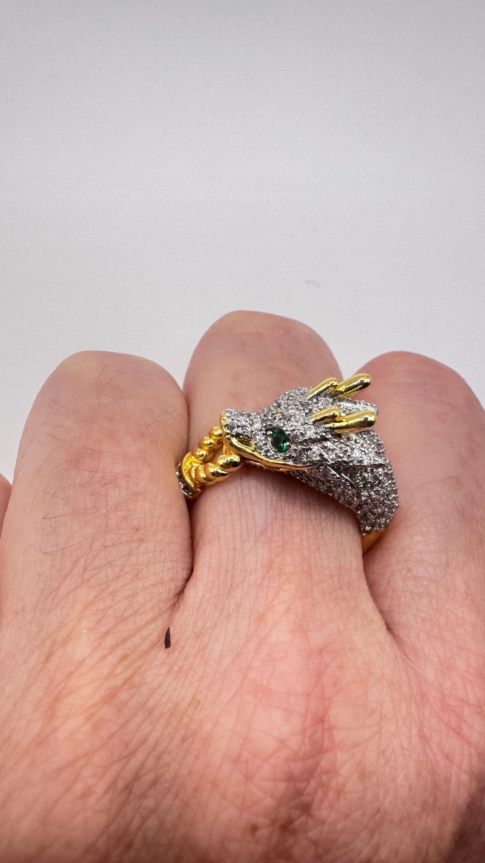 Vintage adjustable Dragon ring bronze with gold finish