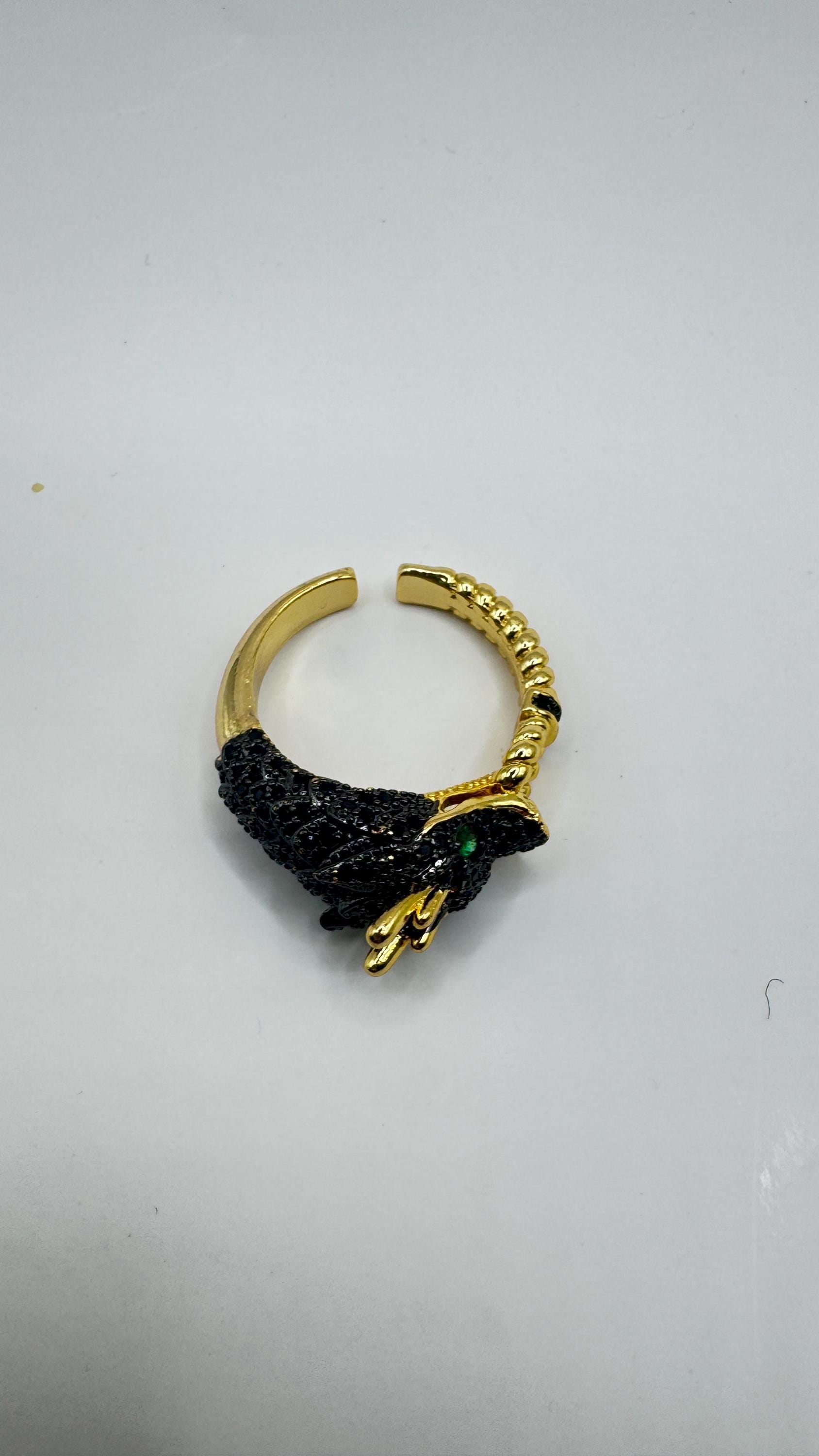 Vintage adjustable Dragon ring bronze with gold finish