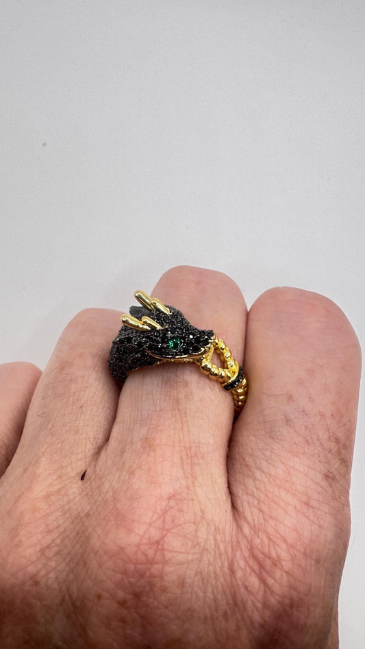Vintage adjustable Dragon ring bronze with gold finish