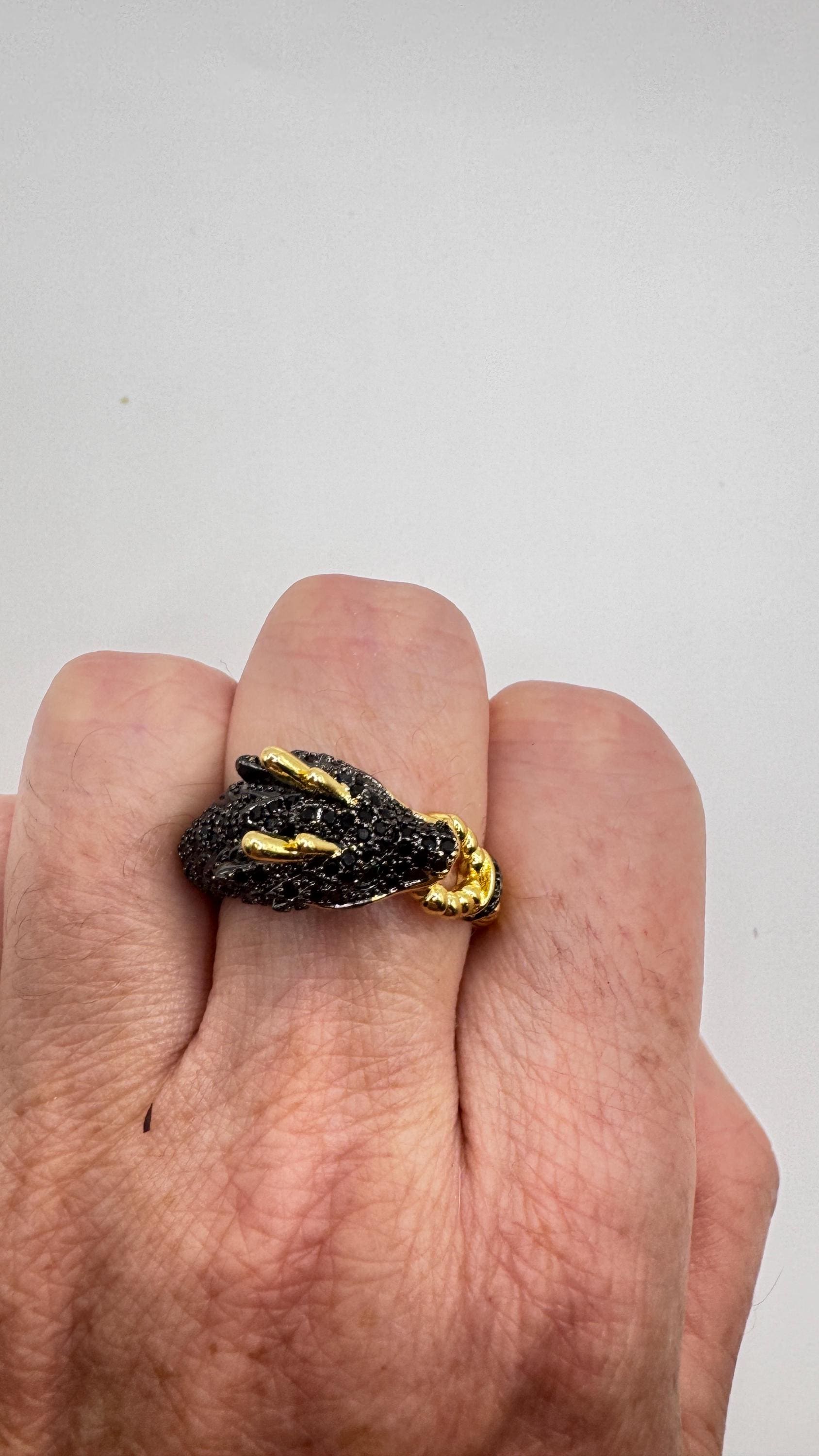 Vintage adjustable Dragon ring bronze with gold finish