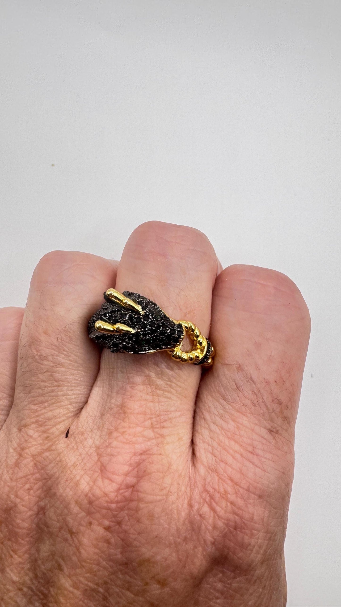 Vintage adjustable Dragon ring bronze with gold finish