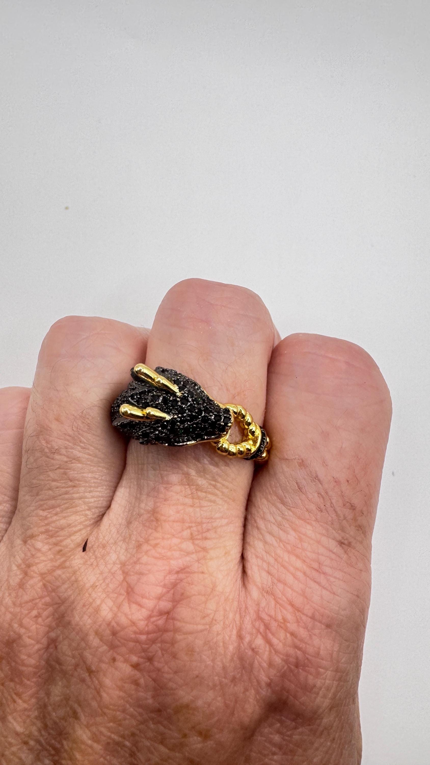 Vintage adjustable Dragon ring bronze with gold finish