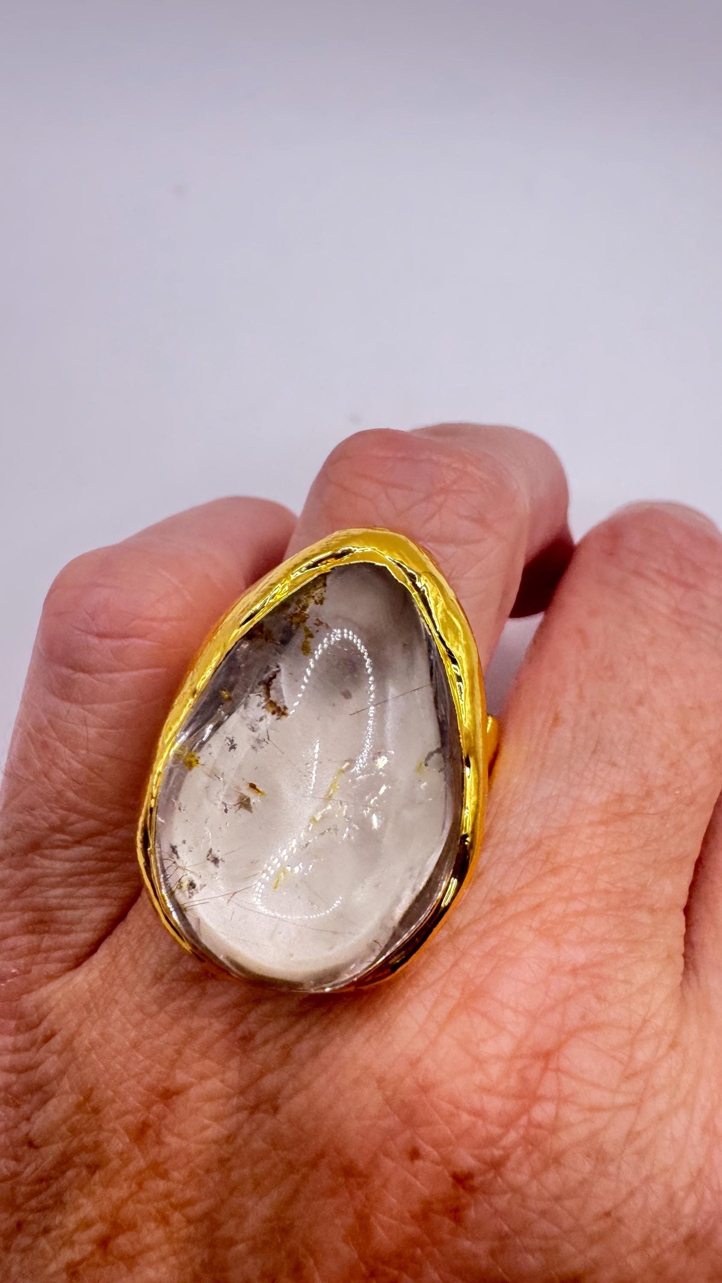 Vintage Clear Quartz Cocktail Ring Adjustable