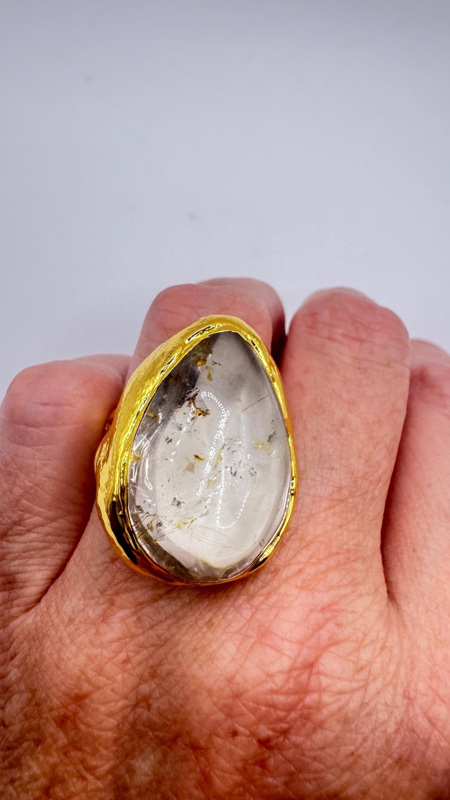 Vintage Clear Quartz Cocktail Ring Adjustable