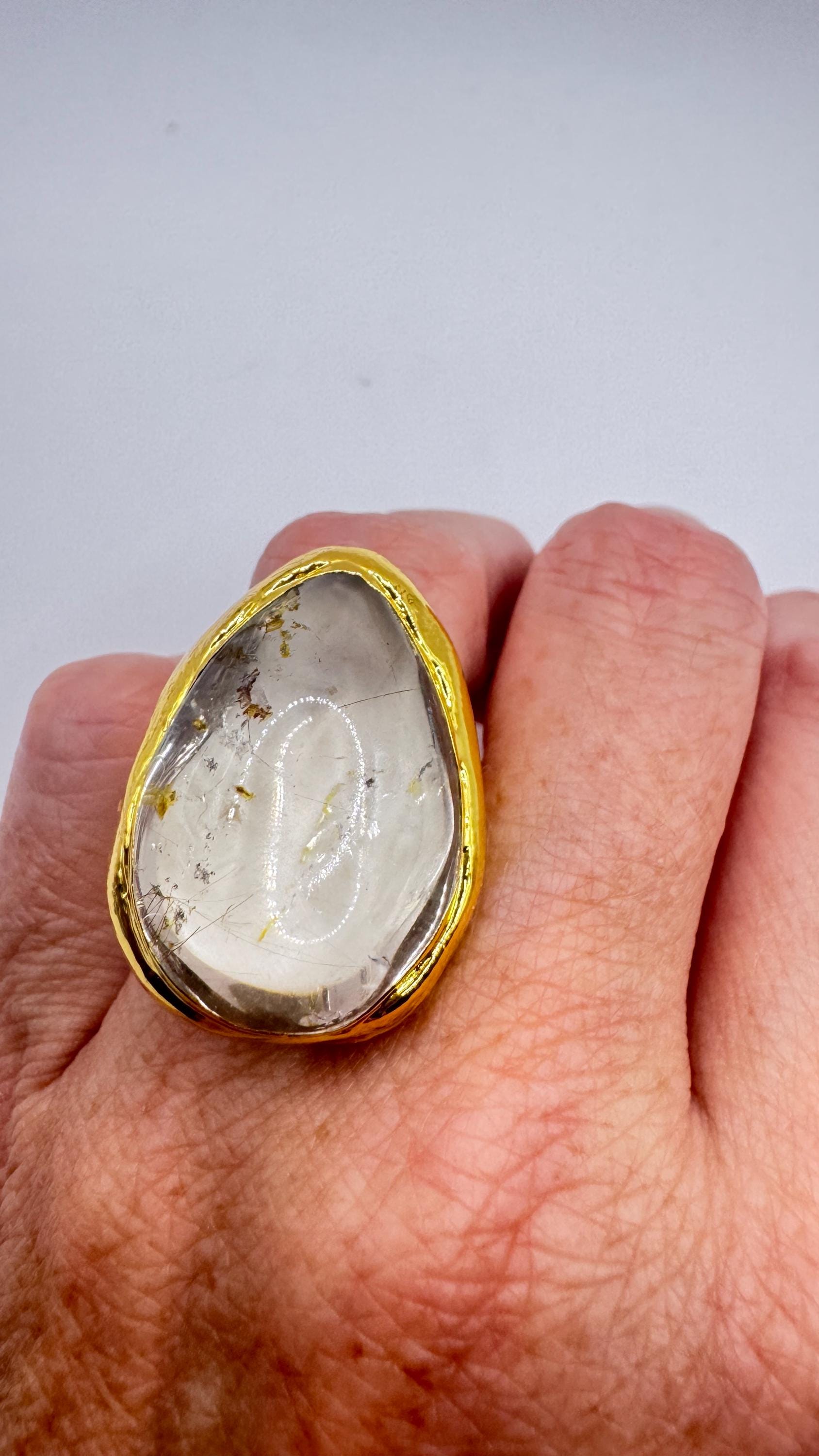 Vintage Clear Quartz Cocktail Ring Adjustable