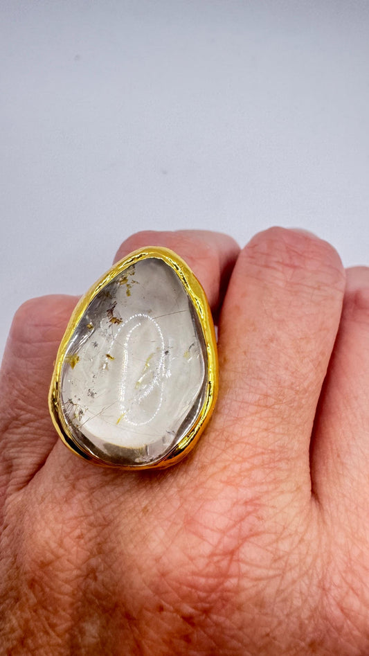 Vintage Clear Quartz Cocktail Ring Adjustable