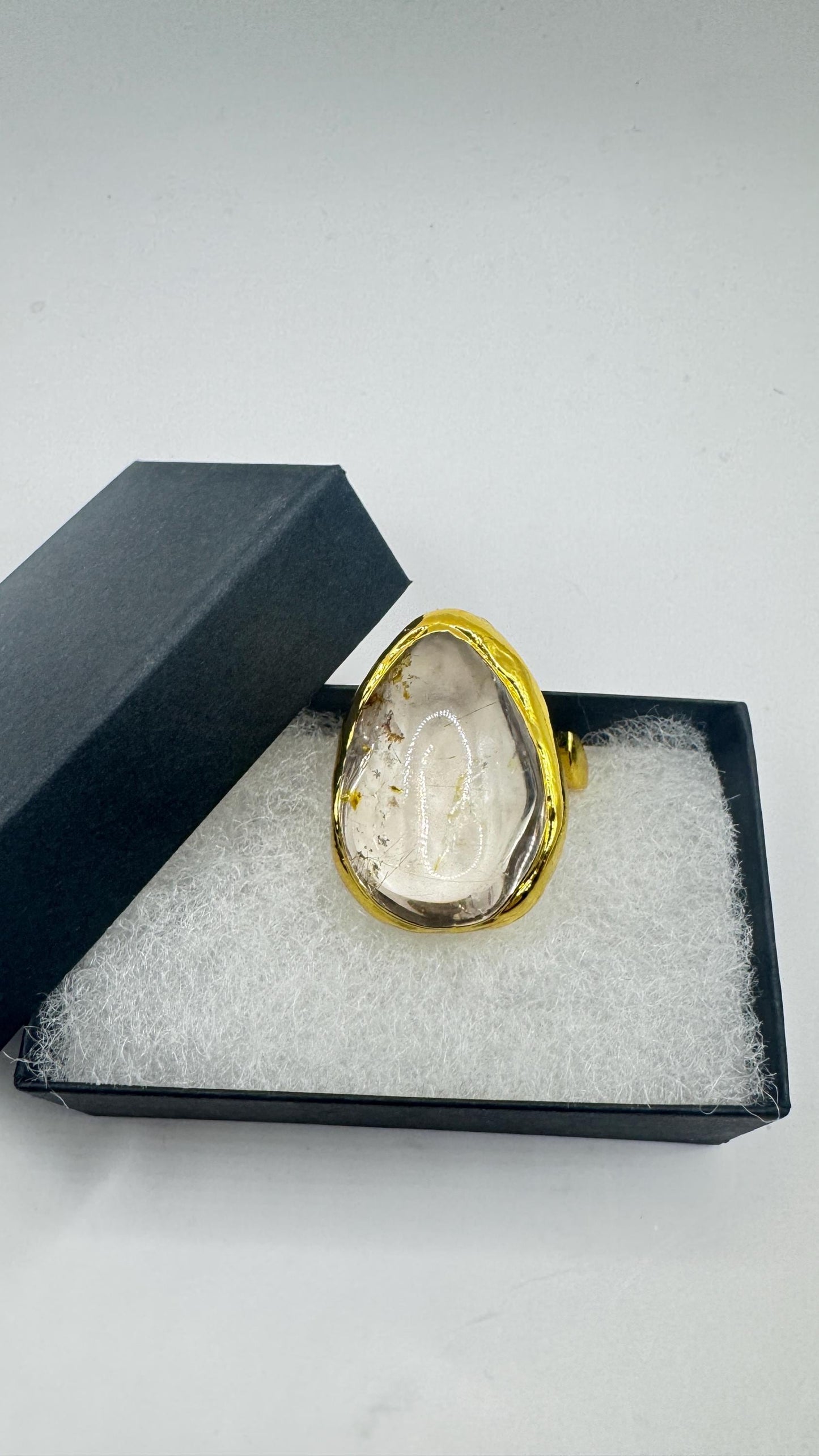 Vintage Clear Quartz Cocktail Ring Adjustable