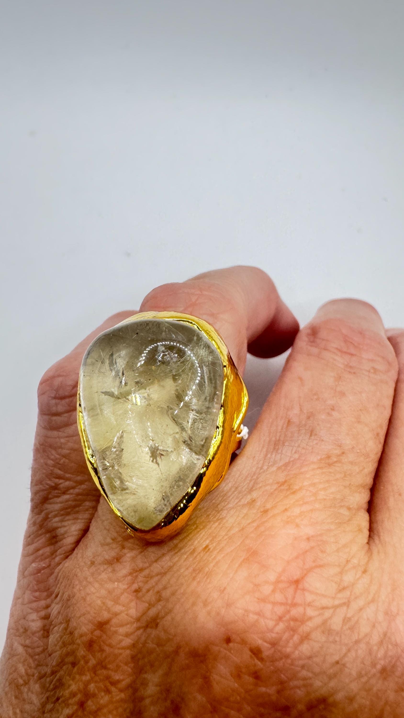 Vintage Clear Quartz Cocktail Ring Adjustable