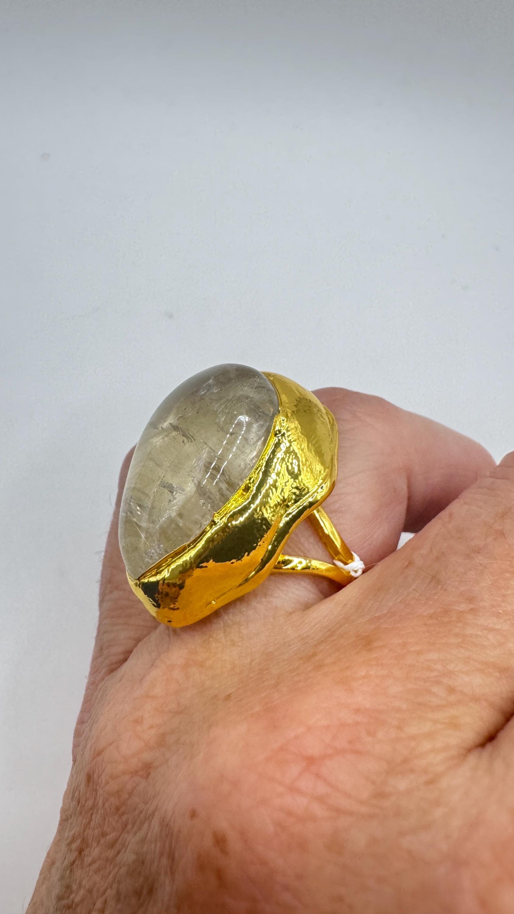 Vintage Clear Quartz Cocktail Ring Adjustable