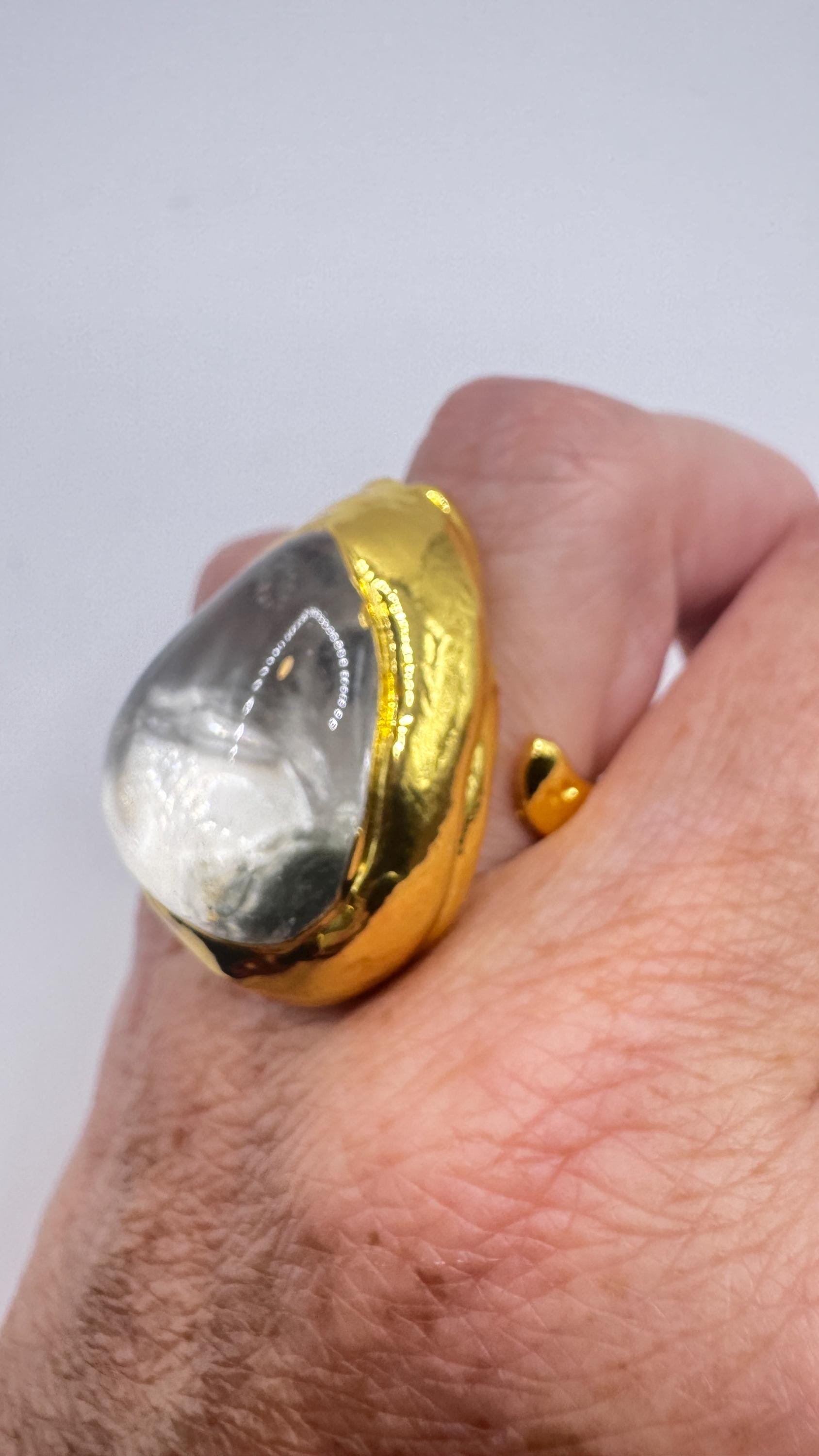 Vintage Clear Quartz Cocktail Ring Adjustable
