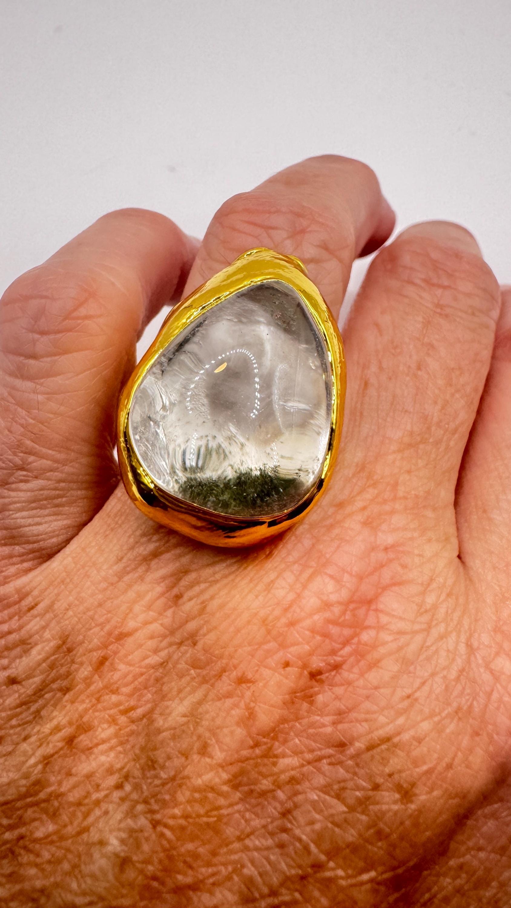 Vintage Clear Quartz Cocktail Ring Adjustable