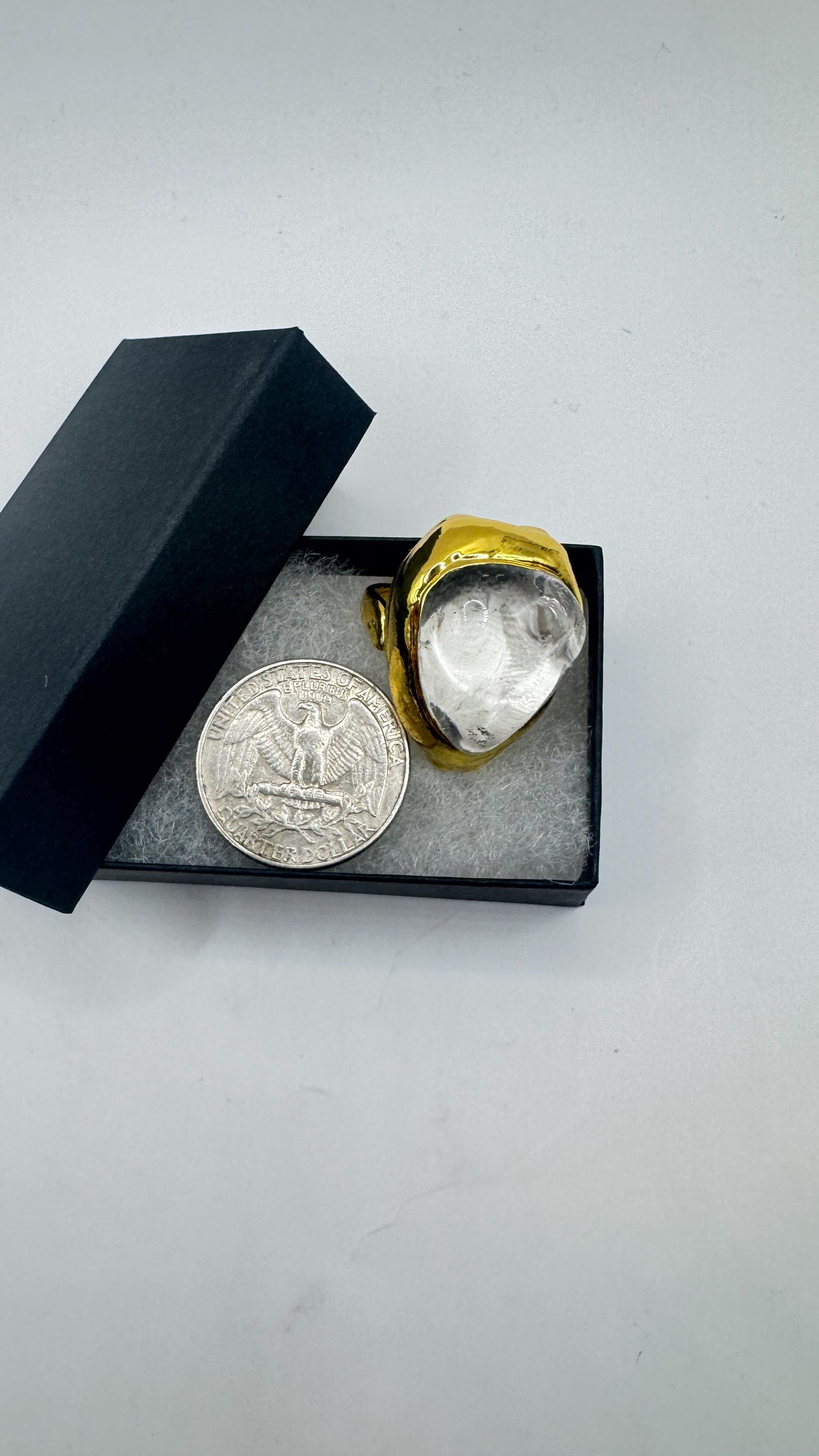 Vintage Clear Quartz Cocktail Ring Adjustable