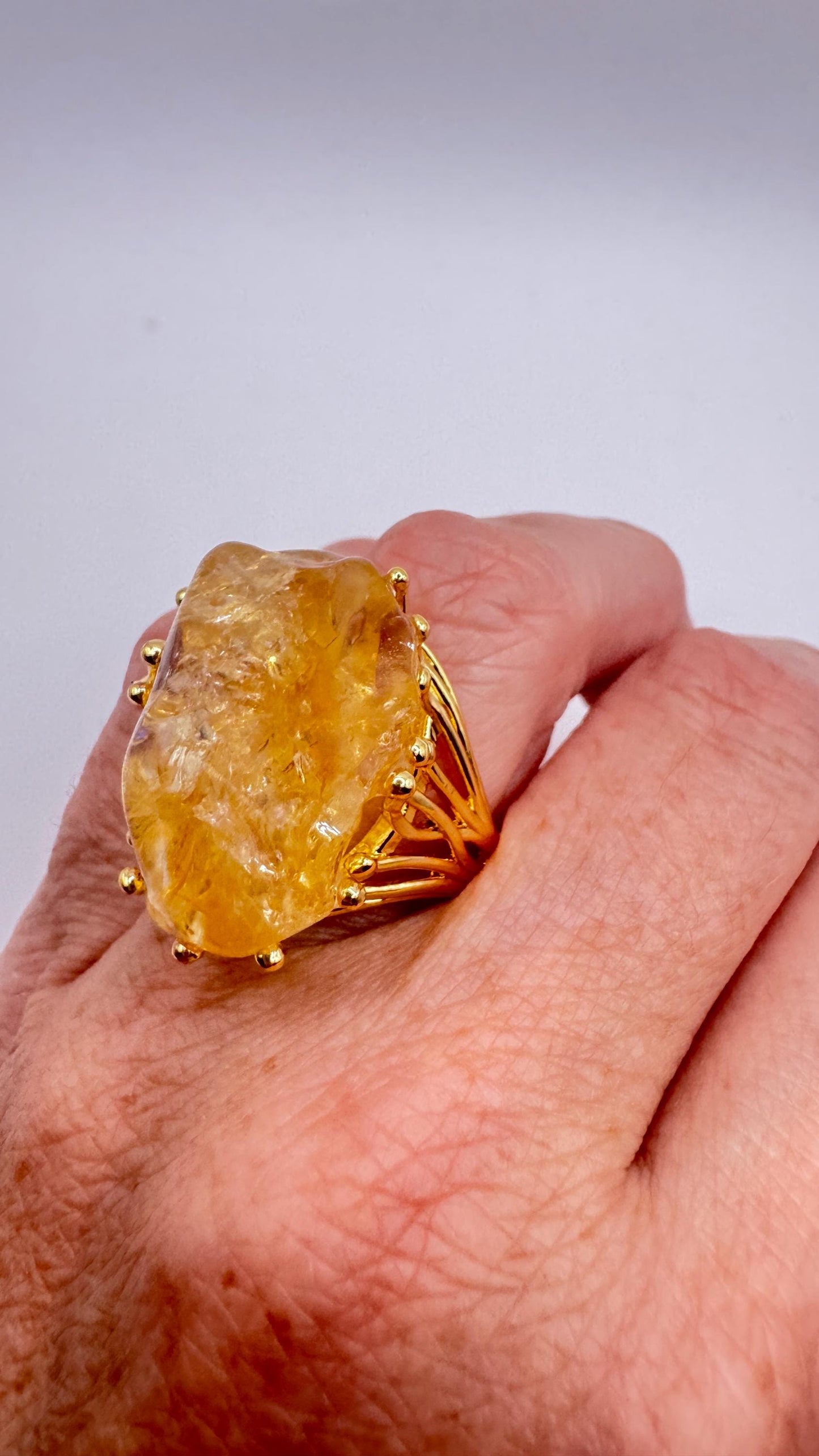 Vintage Clear Citrine Quartz Cocktail Ring Adjustable