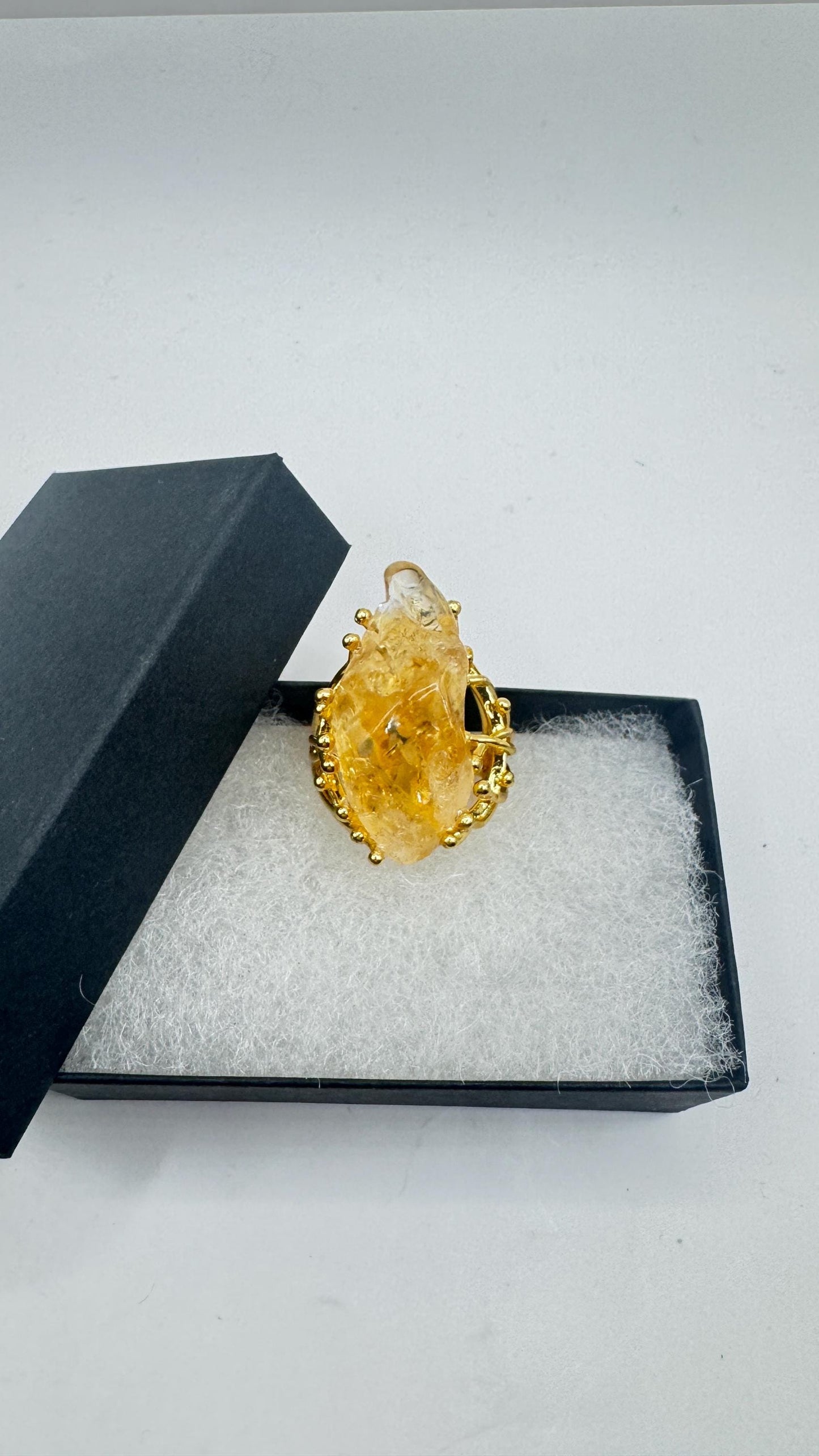 Vintage Clear Citrine Quartz Cocktail Ring Adjustable
