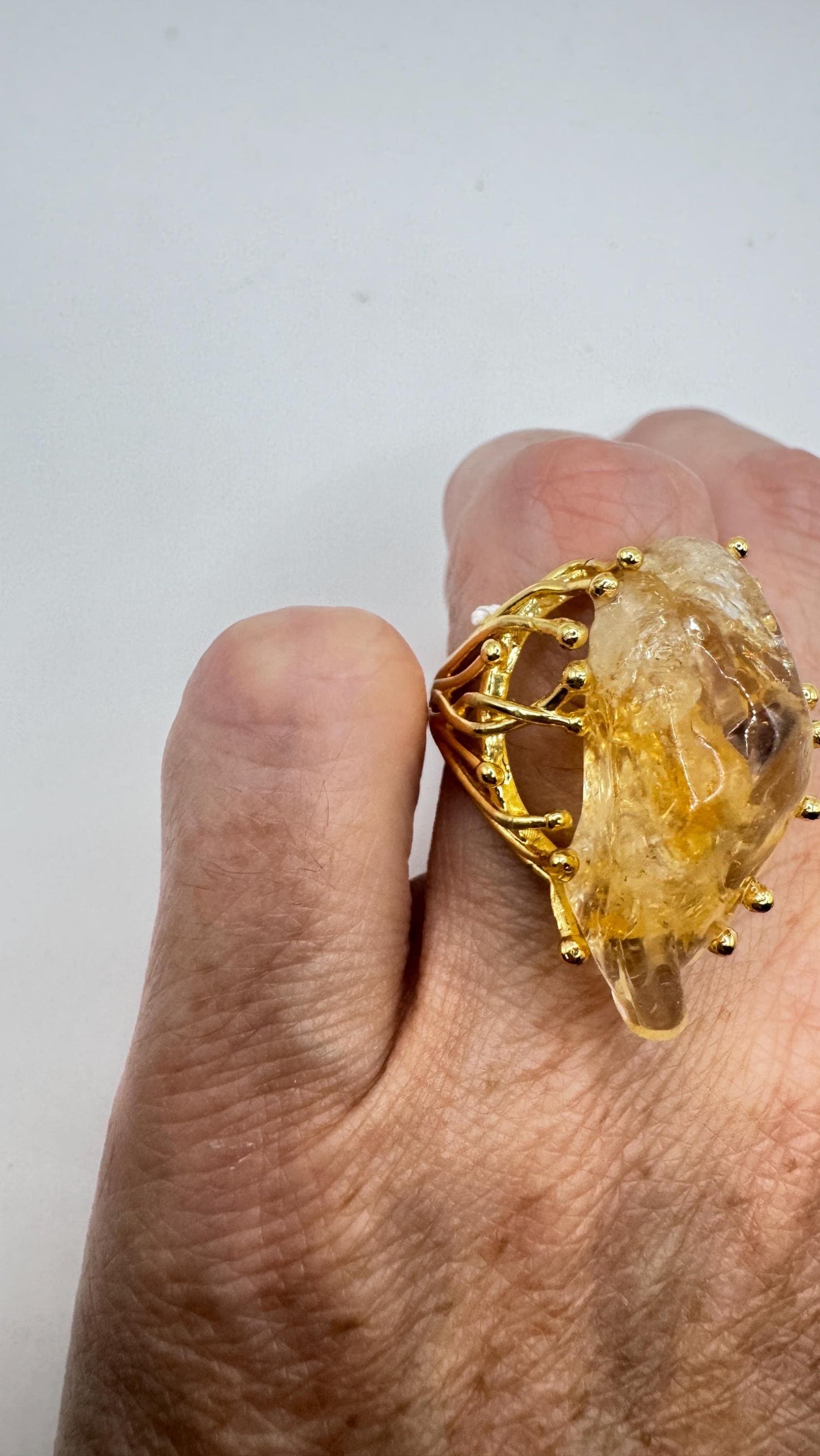 Vintage Clear Citrine Quartz Cocktail Ring Adjustable