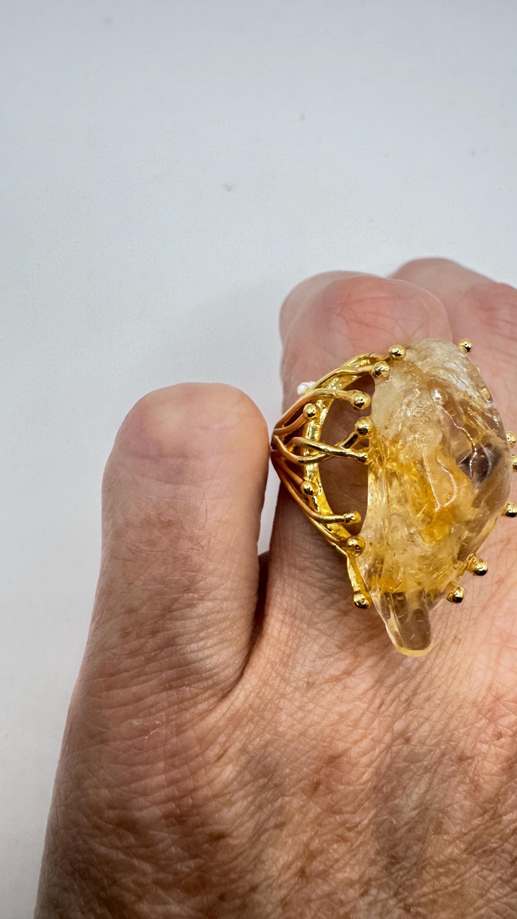 Vintage Clear Citrine Quartz Cocktail Ring Adjustable