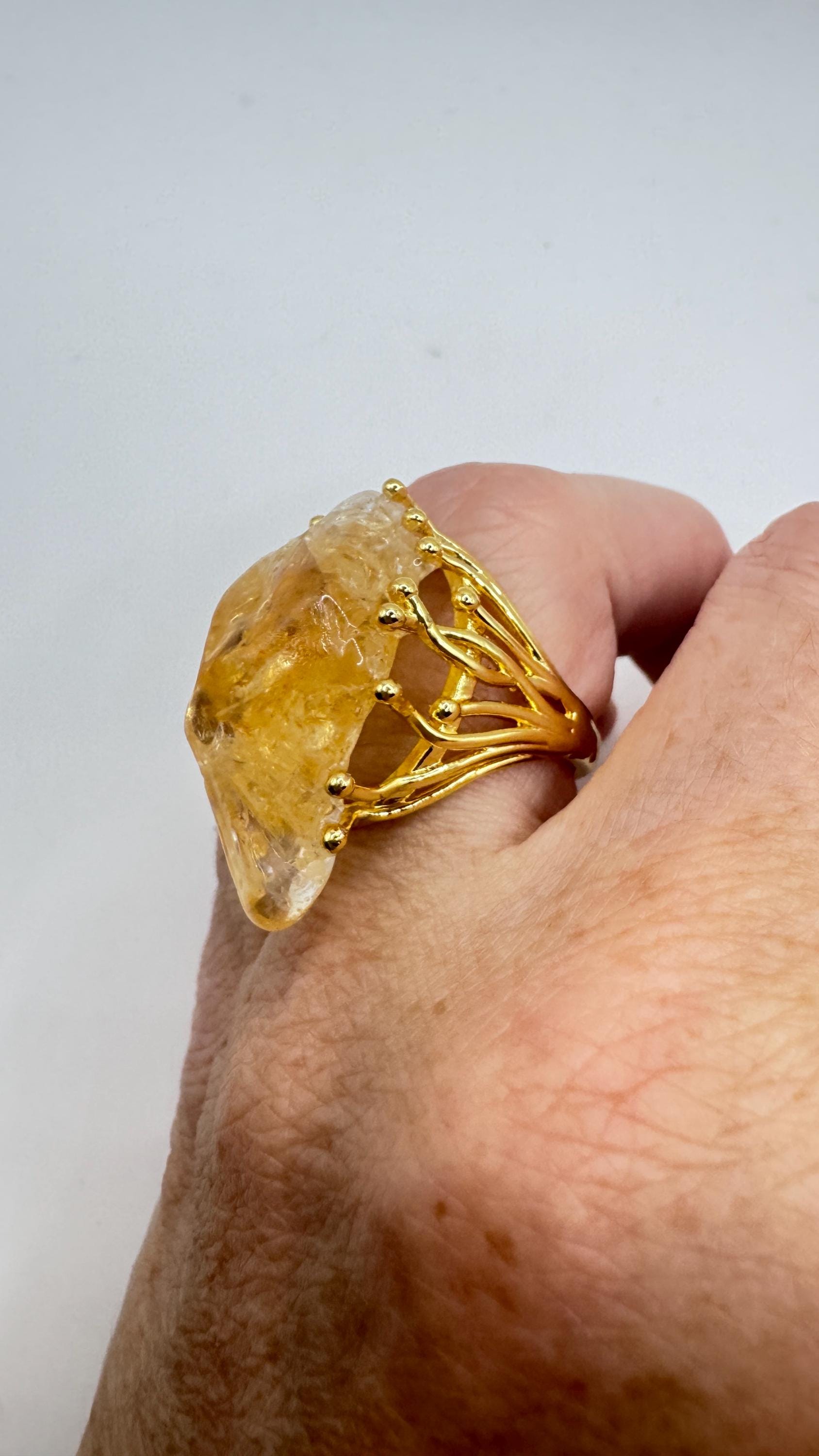 Vintage Clear Citrine Quartz Cocktail Ring Adjustable