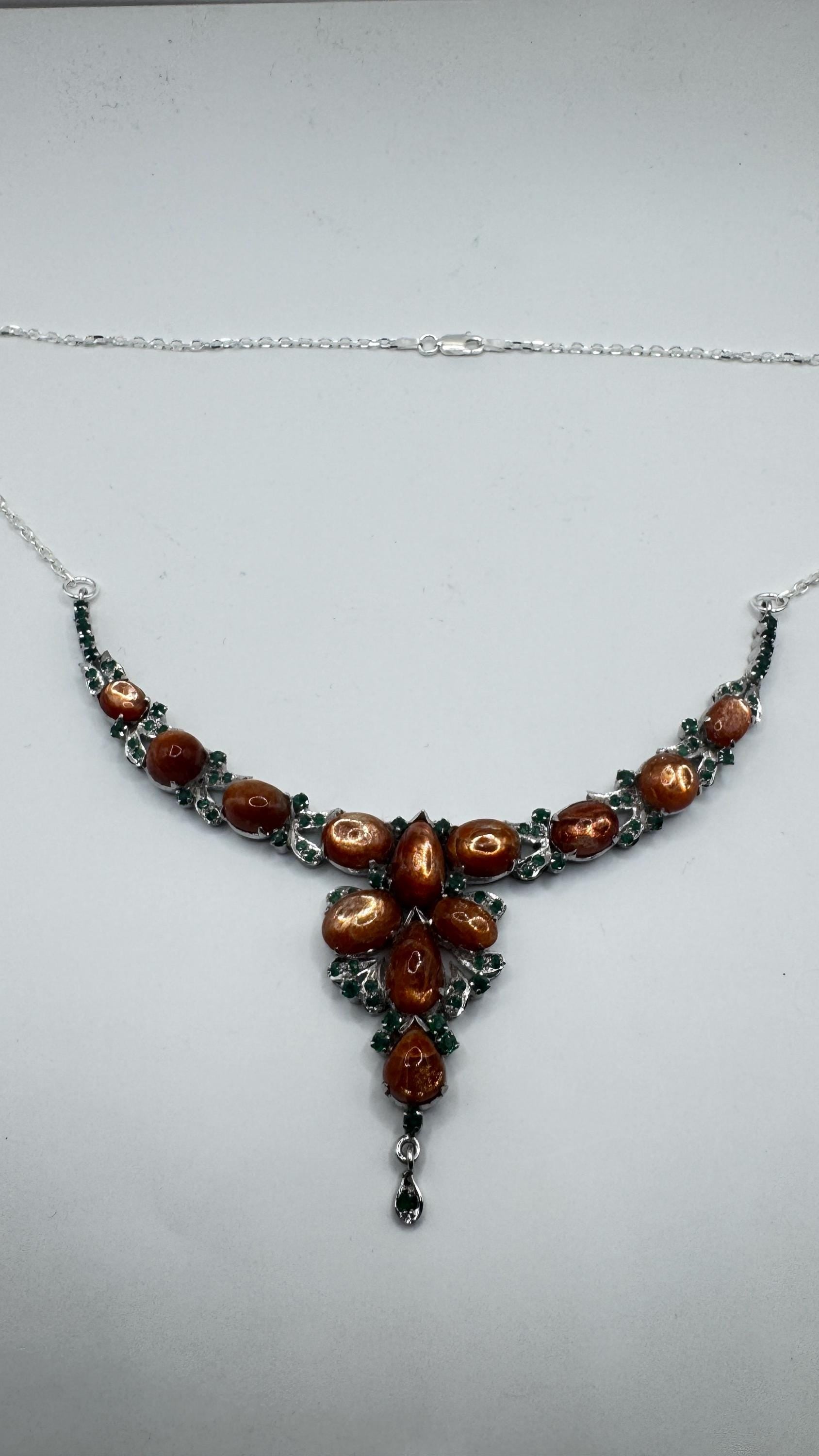 Vintage Sunstone Emerald 925 Sterling Silver Choker Necklace