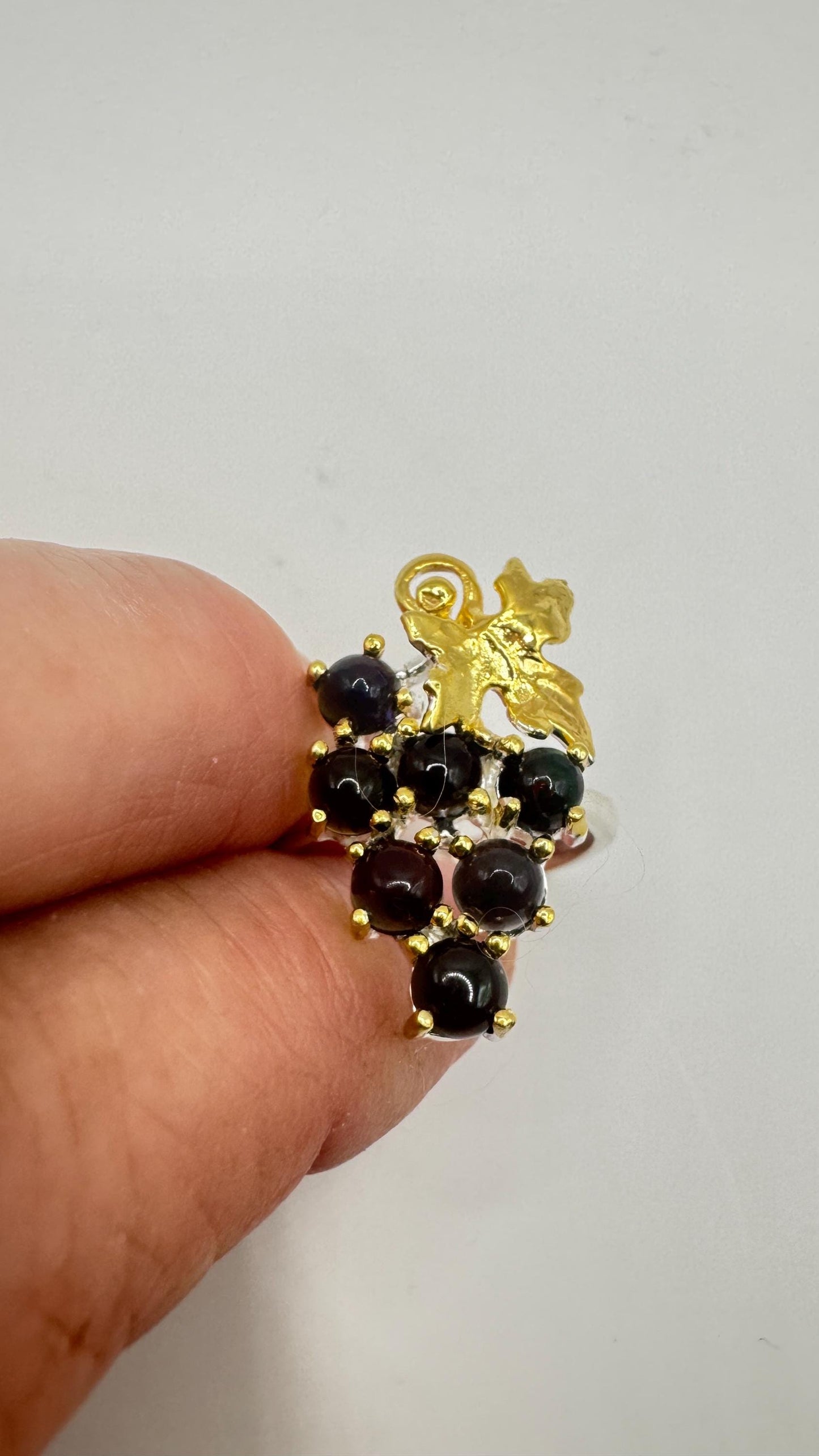 Vintage Black Fire Opal 925 Sterling Silver Grape Ring