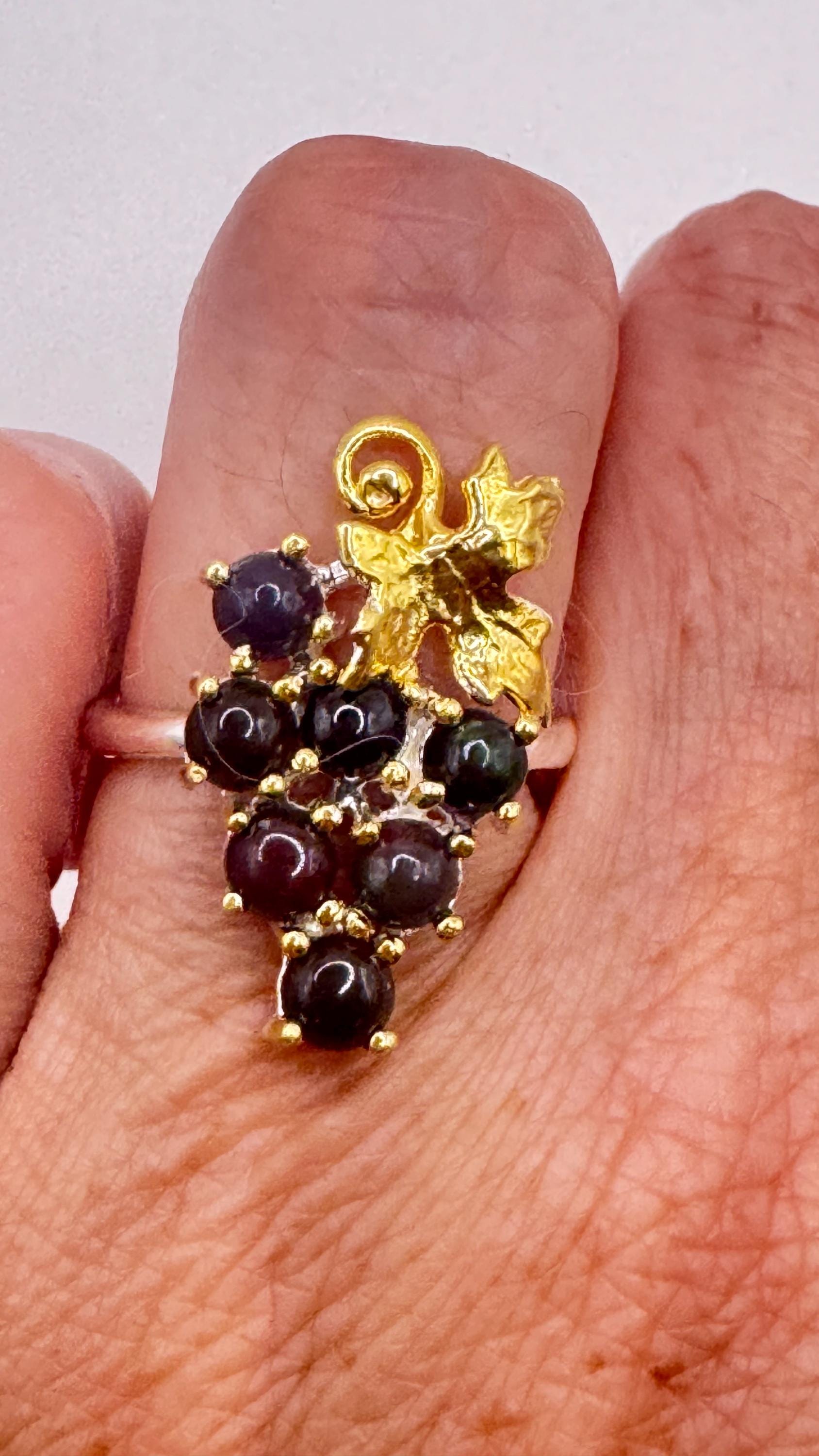 Vintage Black Fire Opal 925 Sterling Silver Grape Ring