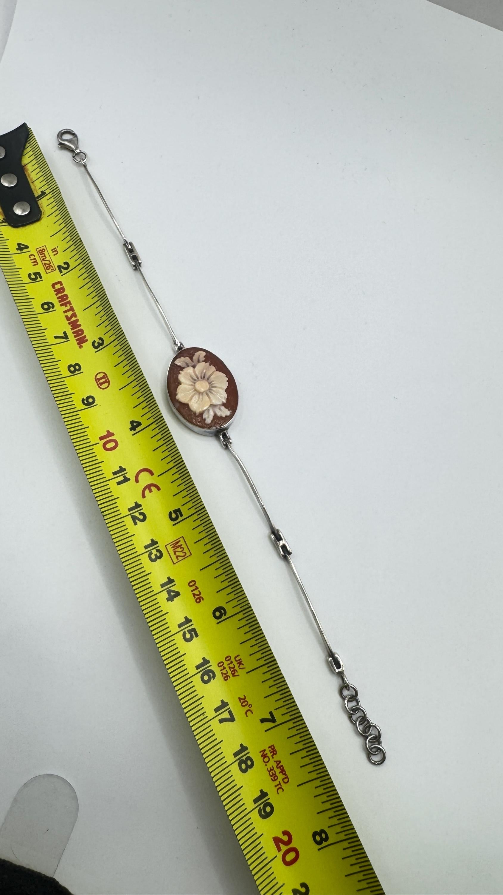 Vintage Flower Cameo Bracelet 925 sterling silver