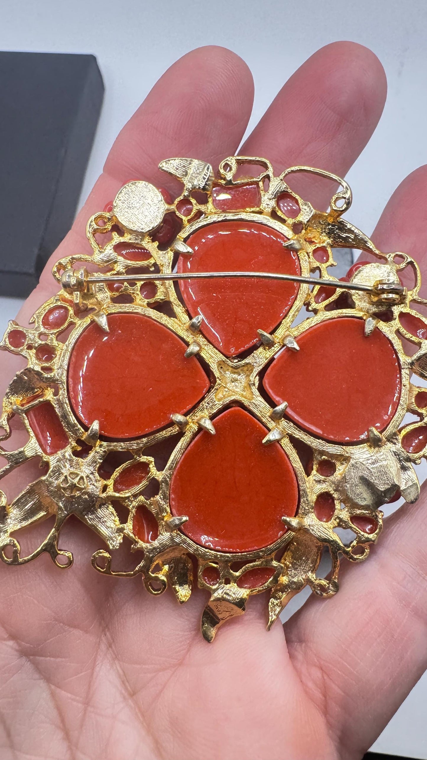Vintage Rhinestone Red Crystal Brooch Pin