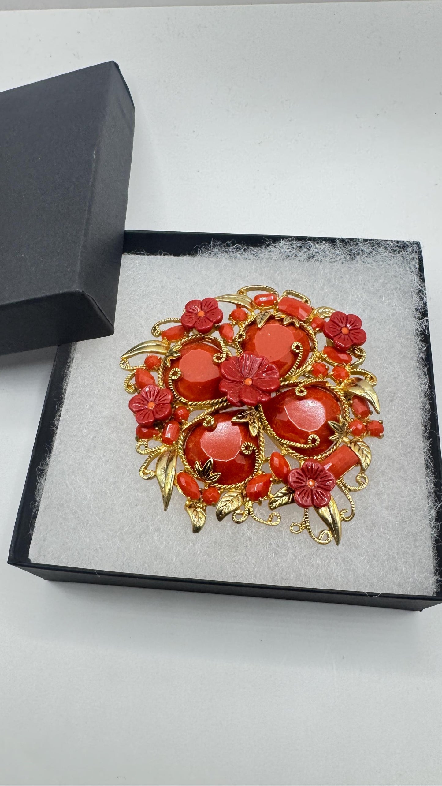 Vintage Rhinestone Red Crystal Brooch Pin