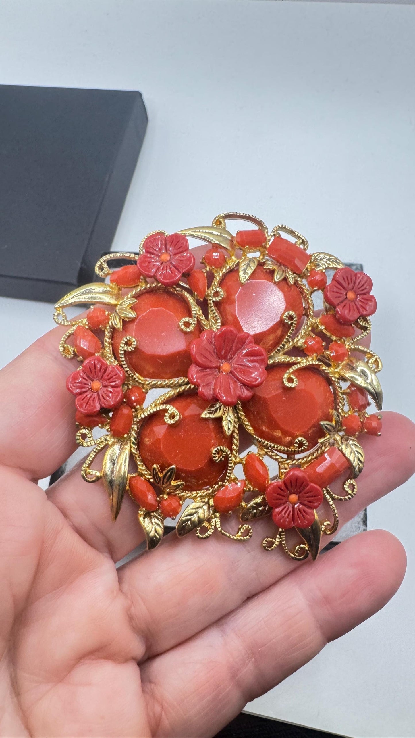 Vintage Rhinestone Red Crystal Brooch Pin