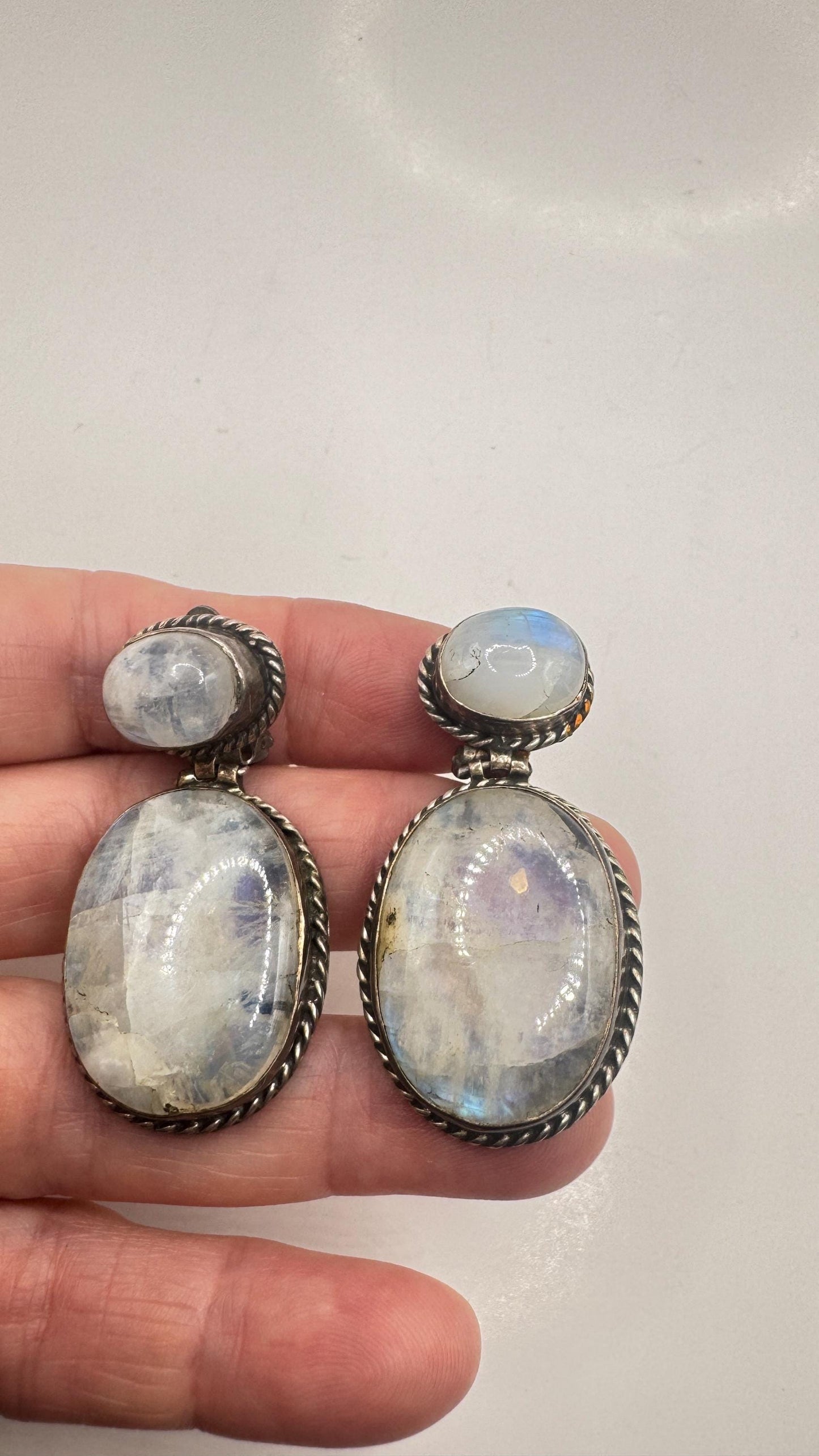Vintage Rainbow Moonstone Sterling Silver Lever Back Dangle Earrings