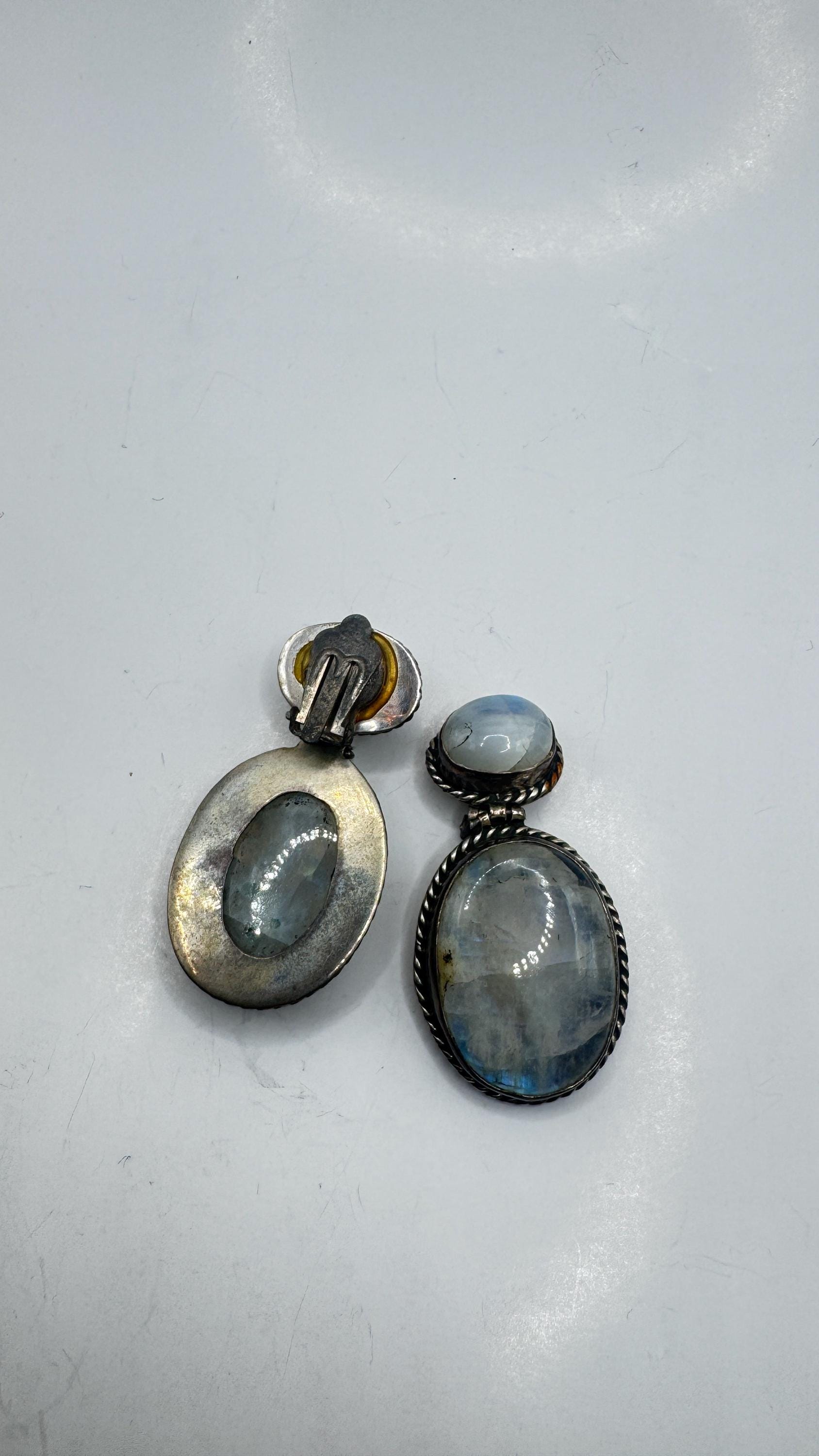Vintage Rainbow Moonstone Sterling Silver Lever Back Dangle Earrings