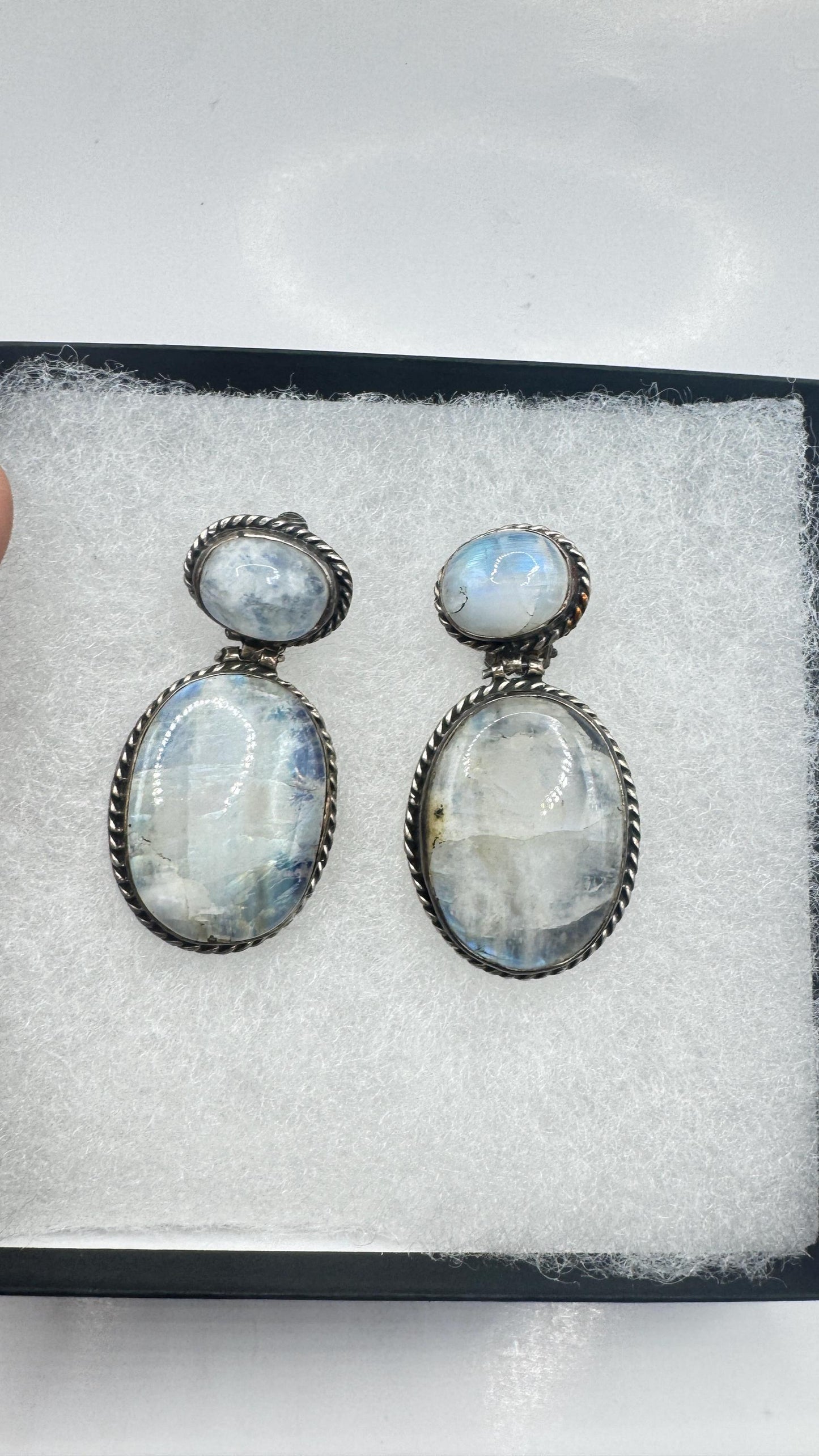 Vintage Rainbow Moonstone Sterling Silver Lever Back Dangle Earrings