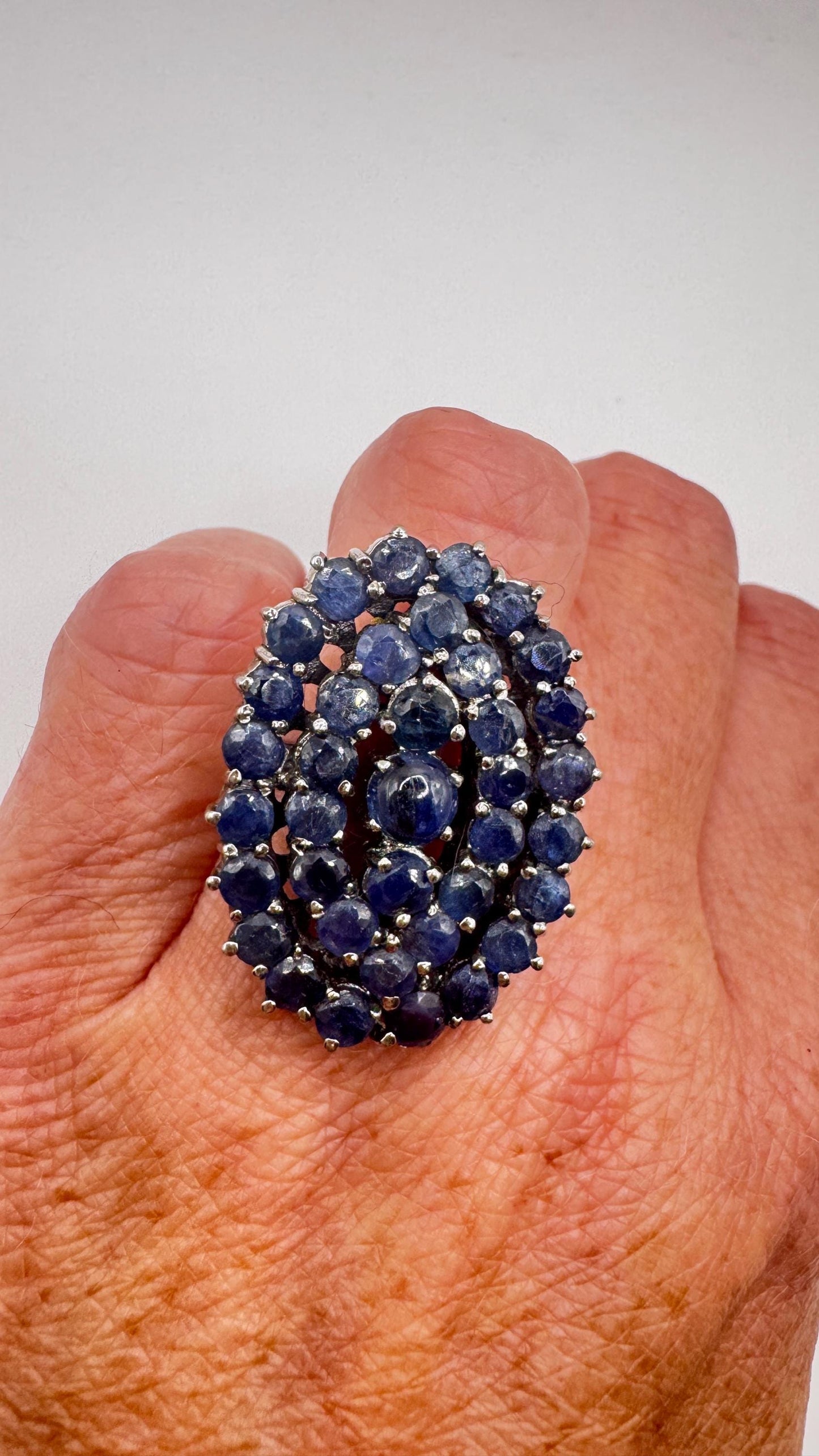 Vintage Blue Sapphire 925 Sterling Silver Gothic Ring Size 7