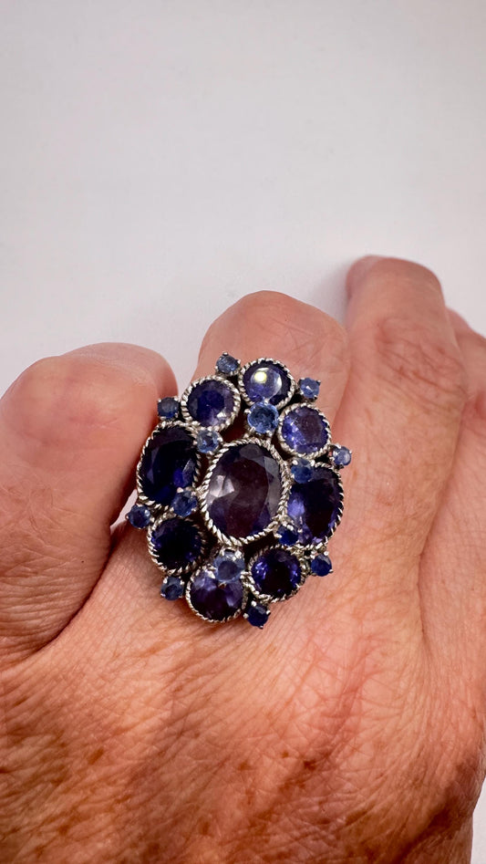 Vintage Blue Sapphire 925 Sterling Silver Gothic Ring Size 5.5