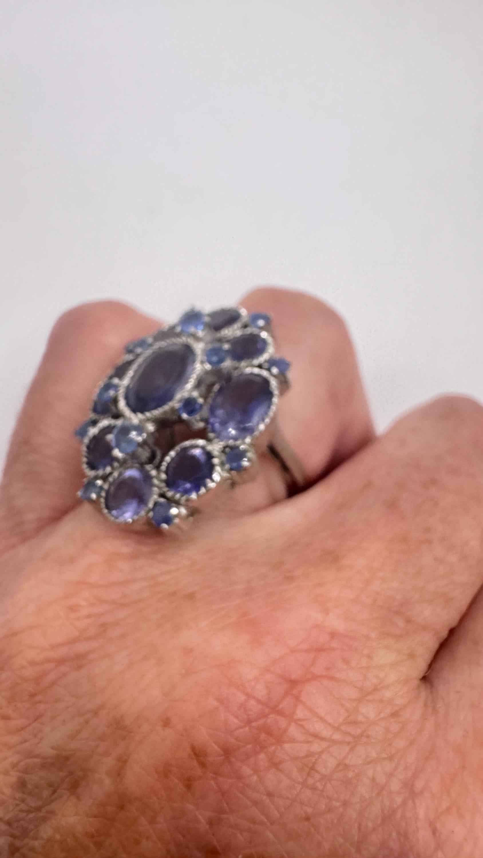 Vintage Blue Sapphire 925 Sterling Silver Gothic Ring Size 5.5
